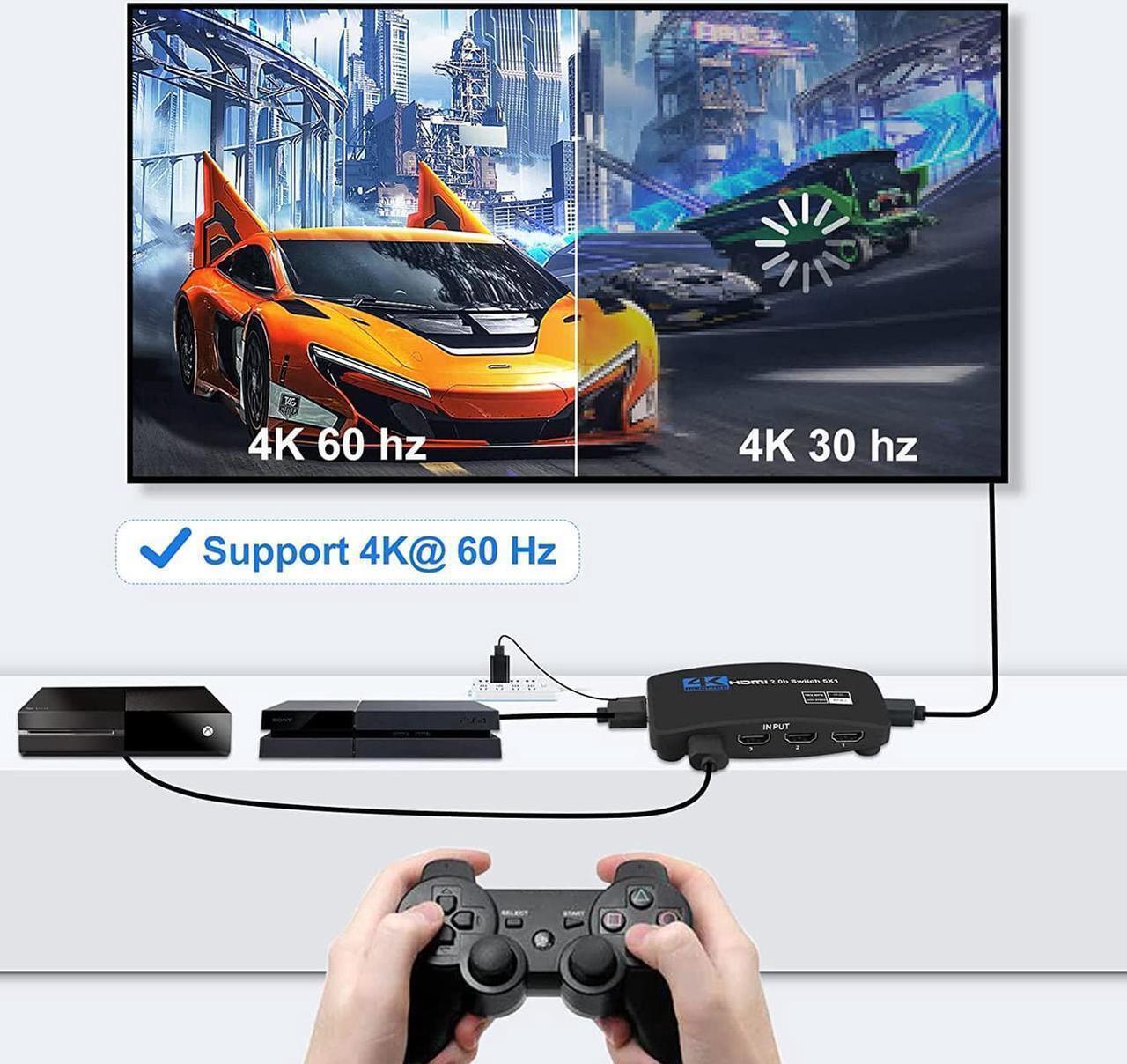Alt view image 6 of 7 - 4K@60Hz HDMI Switch 5 in 1 Out w/IR Remote Control, 5 Port Switcher Selector Box for Xbox Nintendo PS5 PS4 TV Fire Stick Roku Supports Ultra HD Dolby Vision, 18.5Gbps, HDR10, HDCP 2.2 & 3D - OZQ3-5