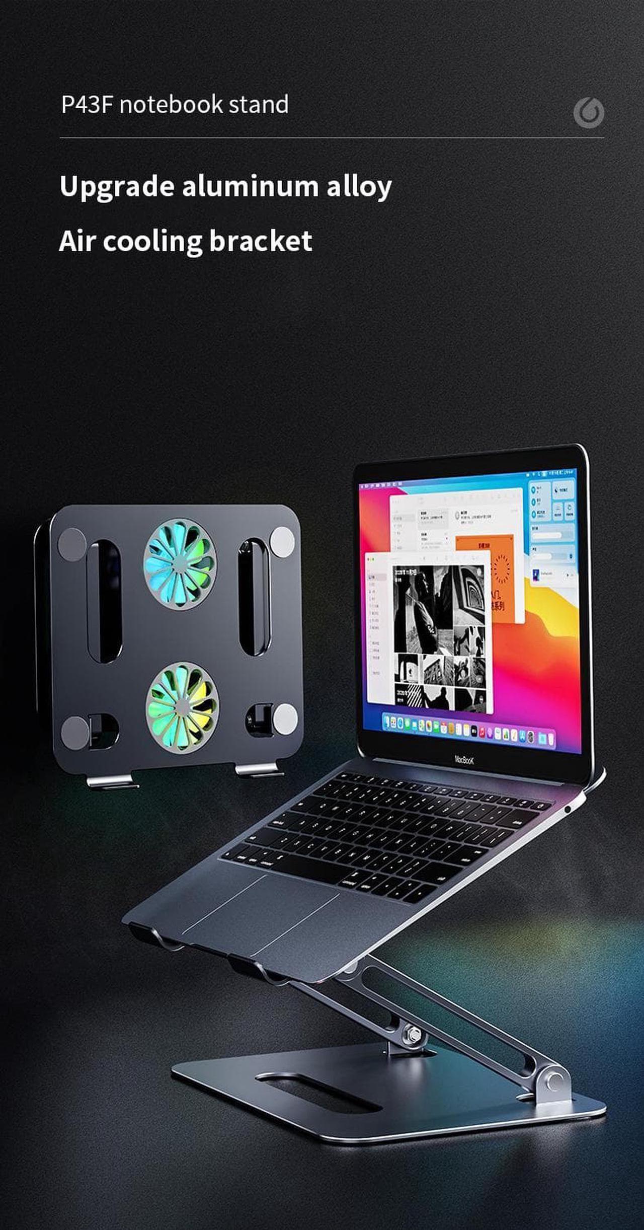 Alt view image 4 of 7 - Aluminum Laptop Tablet Stand with Dual High-speed Cooling Fan, Ergonomic Adjustable Foldable Laptop Tablet Riser Compatible with MacBook Pro/Air HP Lenovo SamsungAll 11-17.3" Laptop Tablets Notebook