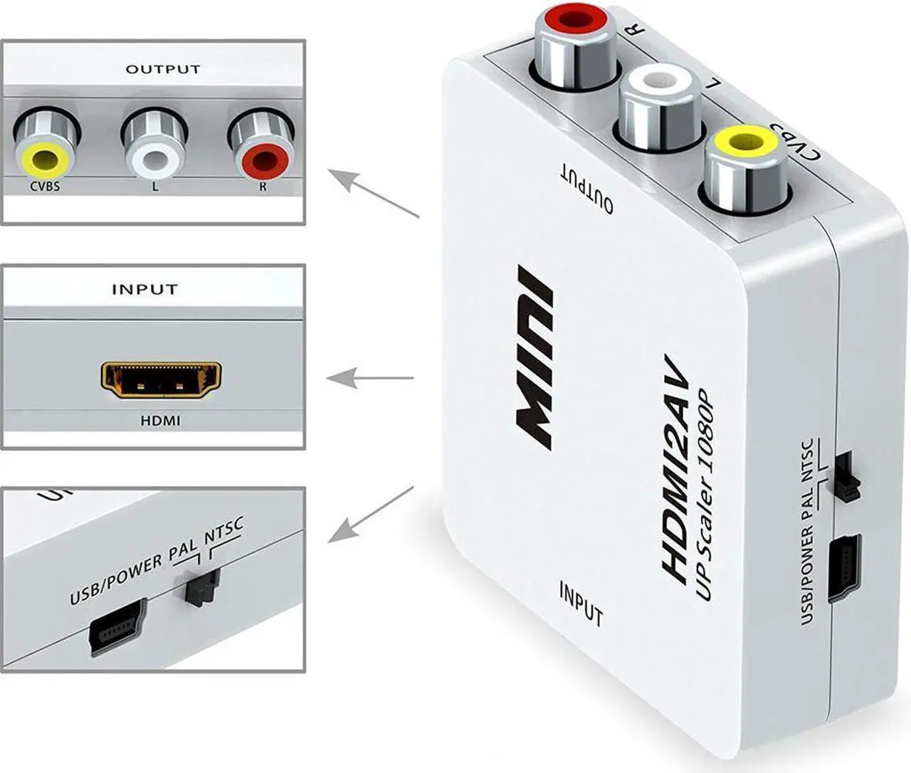 Alt view image 6 of 7 - 1080P HDMI to 3RCA CVBs HDMI to RCA,HDMI to AV, Composite Video Audio Converter Adapter Supports PAL/NTSC for Amazon Fire TV Stick, Roku, Chromecast, Apple TV, PC, Laptop, Xbox, HDTV, DVD - White