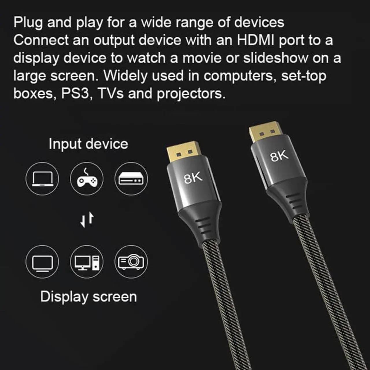 Alt view image 2 of 7 - 8K DisplayPort Cable 3.3ft Ultra HD DisplayPort 1.4 Male to Male Nylon Braided Cable, 7680x4320 Resolution, 8K@60Hz, 4K@144Hz, 32.4Gbps, HDP, HDCP for PC, Laptop, HDTV, DP to DP Cable