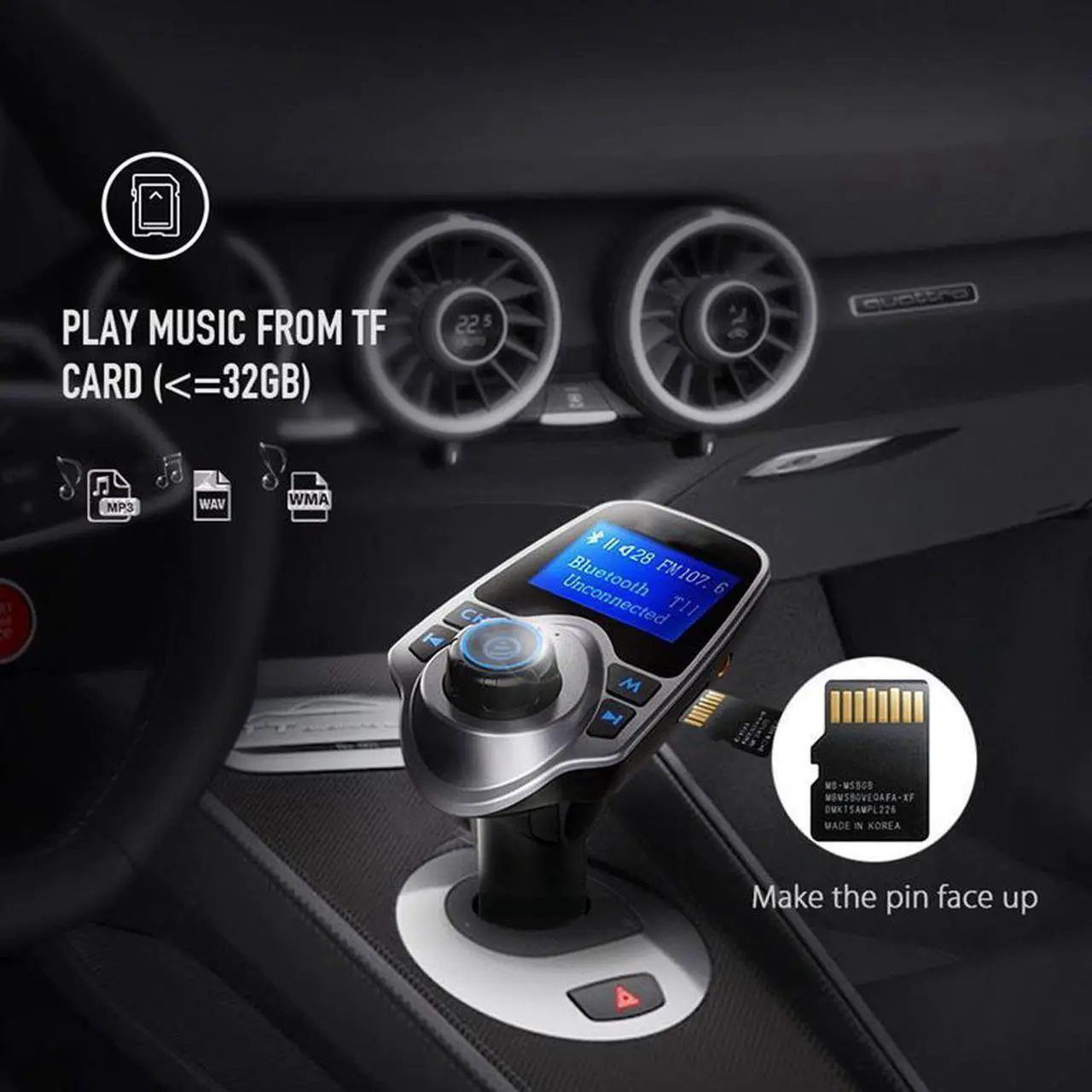 Alt view image 7 of 7 - Bluetooth Wireless Car Mp3 Player Handsfree Car Kit FM Transmitter A2DP 5V 2.1A USB Charger 1.44 LCD Display Car FM Modulator