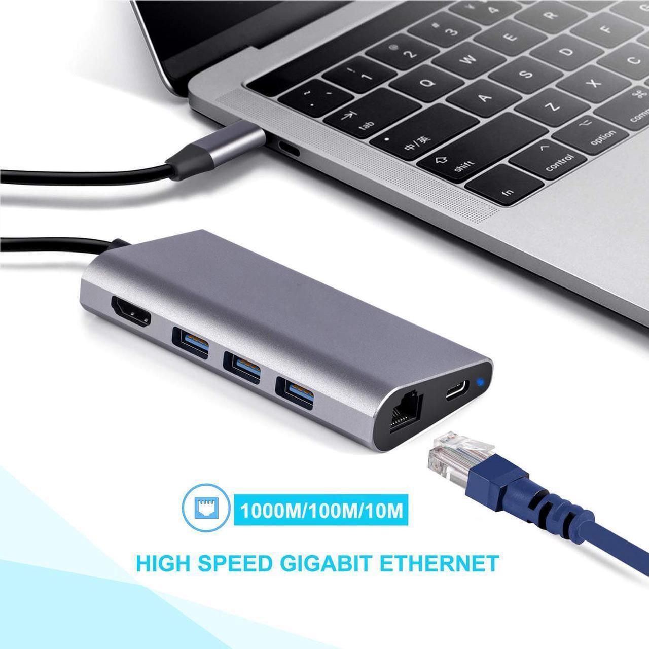 Alt view image 5 of 7 - USB-C Hub - 8 in 1 Ultra Compact Type C Dongle Compatible MacBook Pro, Chrome Pixel, HP, Dell XPS with 4K HDMI, USB3.0,Ethernet Port, USB-C Power Delivery, SD/TF Card Reader