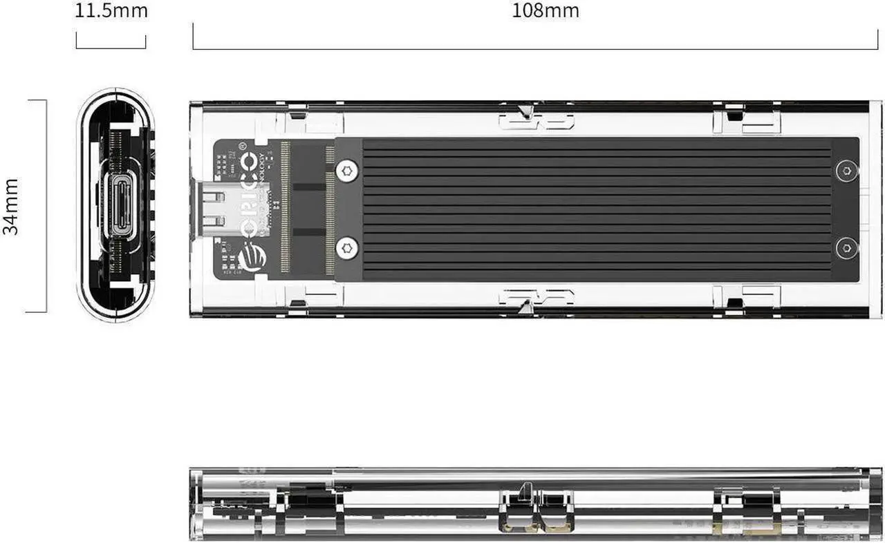 Alt view image 2 of 7 - USB 3.1 Gen 2 Type C Tool-Free M.2 SSD Enclosure 2280 2260 2242 2230 SSD Housing NGFF Case to USB3.1 gen 2 Type C Cable for Intel 660p/Samsung 970 EVO/Samsung970 Pro NVME SSD (Black)