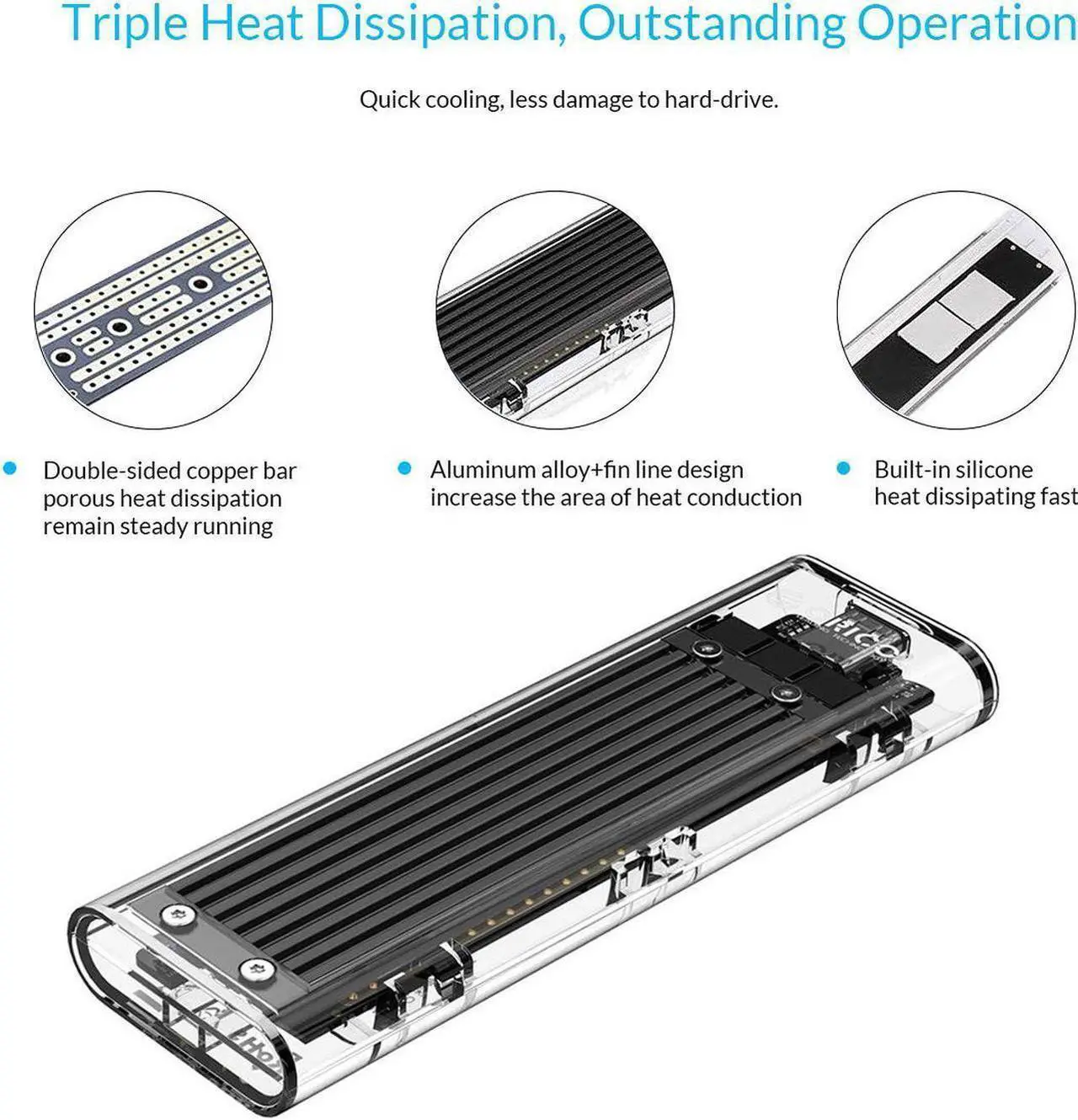 Alt view image 3 of 7 - USB 3.1 Gen 2 Type C Tool-Free M.2 SSD Enclosure 2280 2260 2242 2230 SSD Housing NGFF Case to USB3.1 gen 2 Type C Cable for Intel 660p/Samsung 970 EVO/Samsung970 Pro NVME SSD (Black)