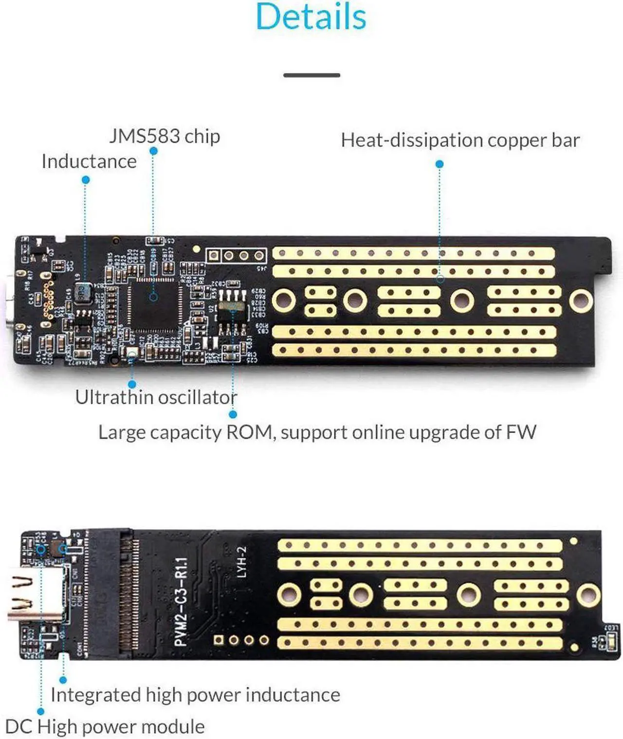 Alt view image 4 of 7 - USB 3.1 Gen 2 Type C Tool-Free M.2 SSD Enclosure 2280 2260 2242 2230 SSD Housing NGFF Case to USB3.1 gen 2 Type C Cable for Intel 660p/Samsung 970 EVO/Samsung970 Pro NVME SSD (Black)