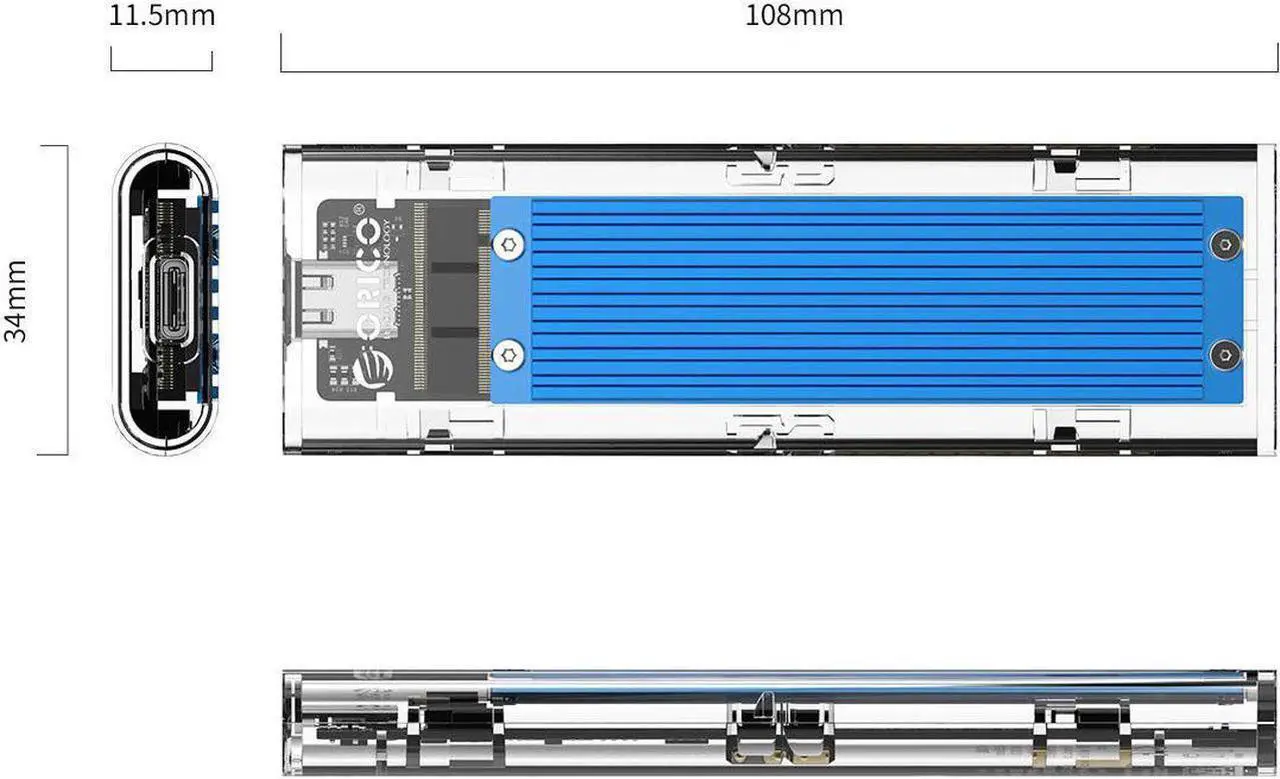 Alt view image 2 of 7 - USB 3.1 Gen 2 Type C Tool-Free M.2 SSD Enclosure 2280 2260 2242 2230 SSD Housing NGFF Case to USB3.1 gen 2 Type C Cable for Intel 660p/Samsung 970 EVO/Samsung970 Pro NVME SSD (Blue)