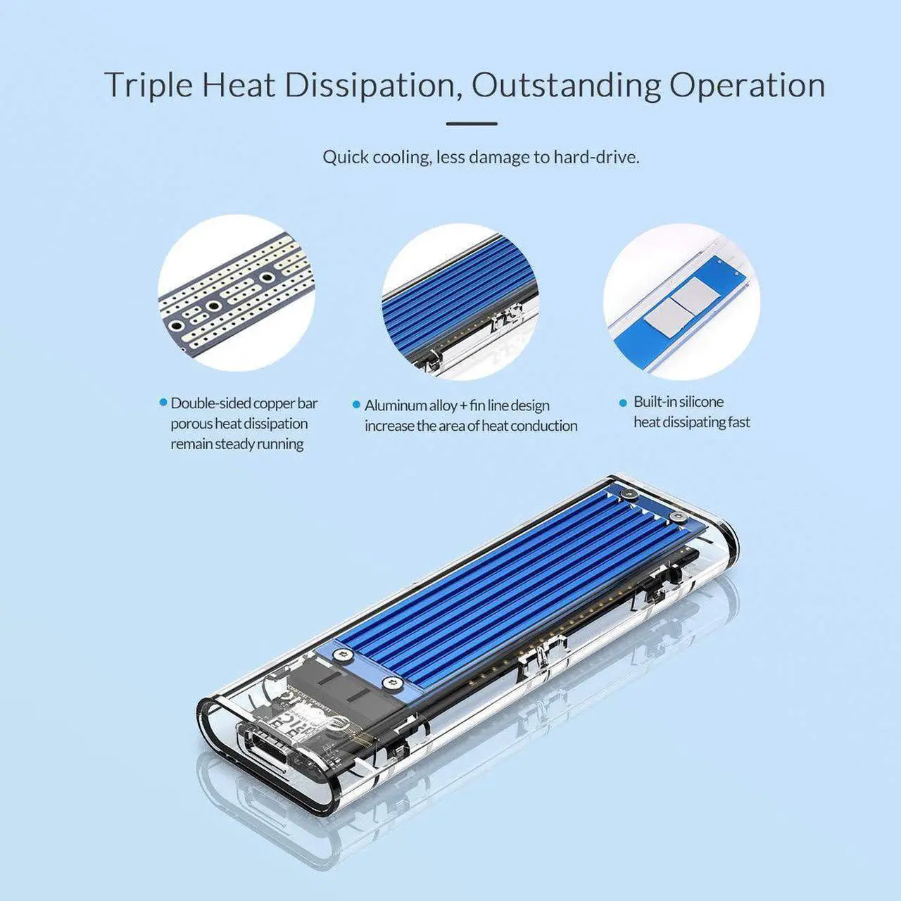 Alt view image 3 of 7 - USB 3.1 Gen 2 Type C Tool-Free M.2 SSD Enclosure 2280 2260 2242 2230 SSD Housing NGFF Case to USB3.1 gen 2 Type C Cable for Intel 660p/Samsung 970 EVO/Samsung970 Pro NVME SSD (Blue)