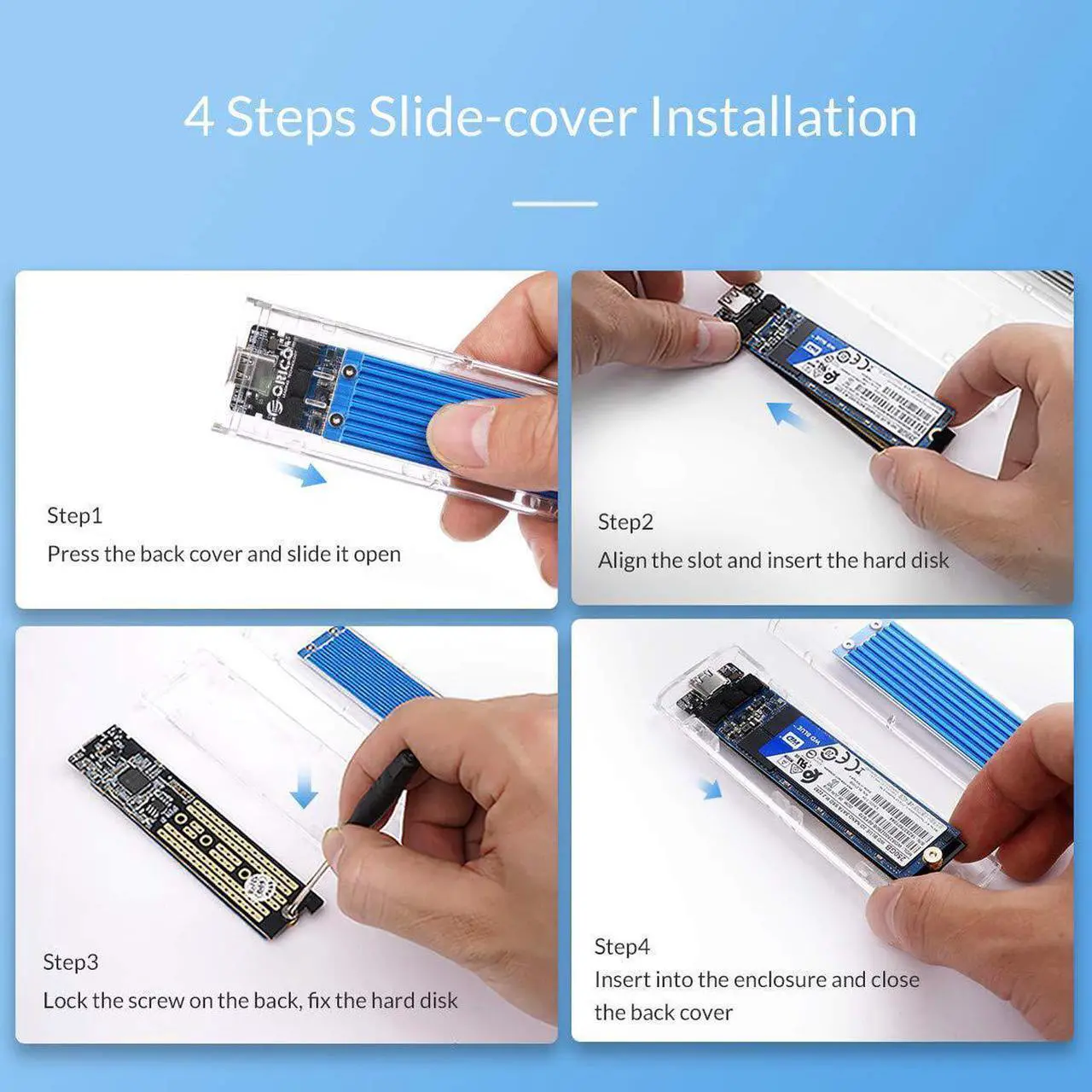 Alt view image 6 of 7 - USB 3.1 Gen 2 Type C Tool-Free M.2 SSD Enclosure 2280 2260 2242 2230 SSD Housing NGFF Case to USB3.1 gen 2 Type C Cable for Intel 660p/Samsung 970 EVO/Samsung970 Pro NVME SSD (Blue)