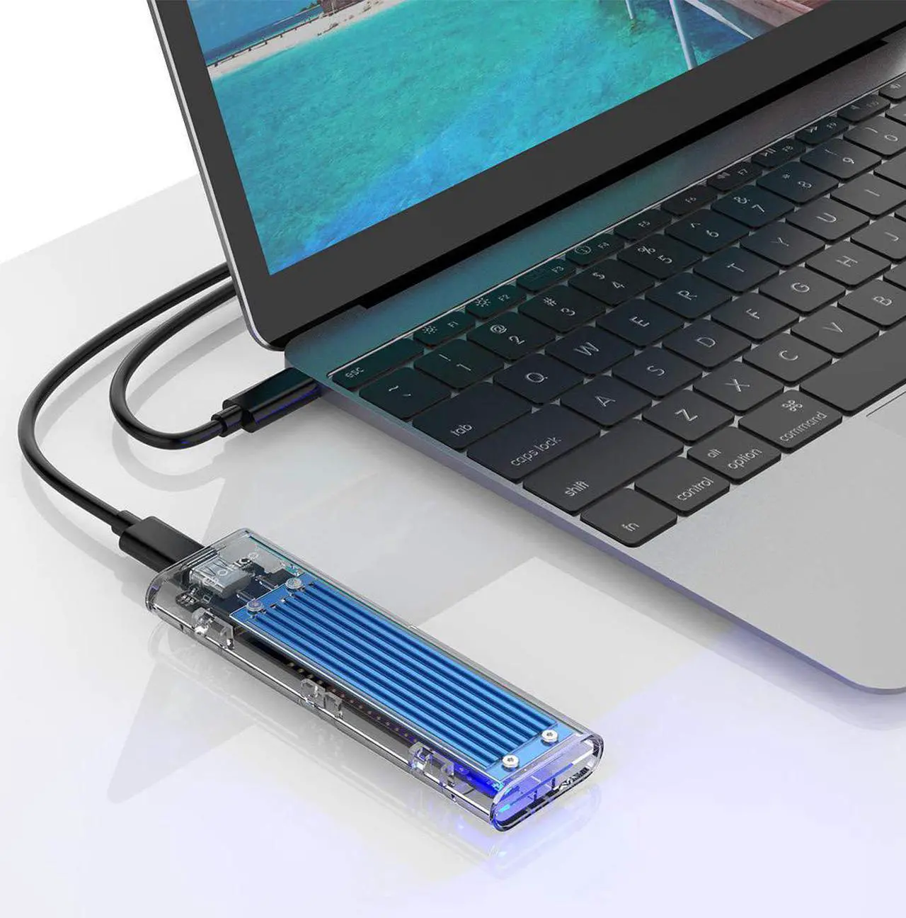 Alt view image 7 of 7 - USB 3.1 Gen 2 Type C Tool-Free M.2 SSD Enclosure 2280 2260 2242 2230 SSD Housing NGFF Case to USB3.1 gen 2 Type C Cable for Intel 660p/Samsung 970 EVO/Samsung970 Pro NVME SSD (Blue)