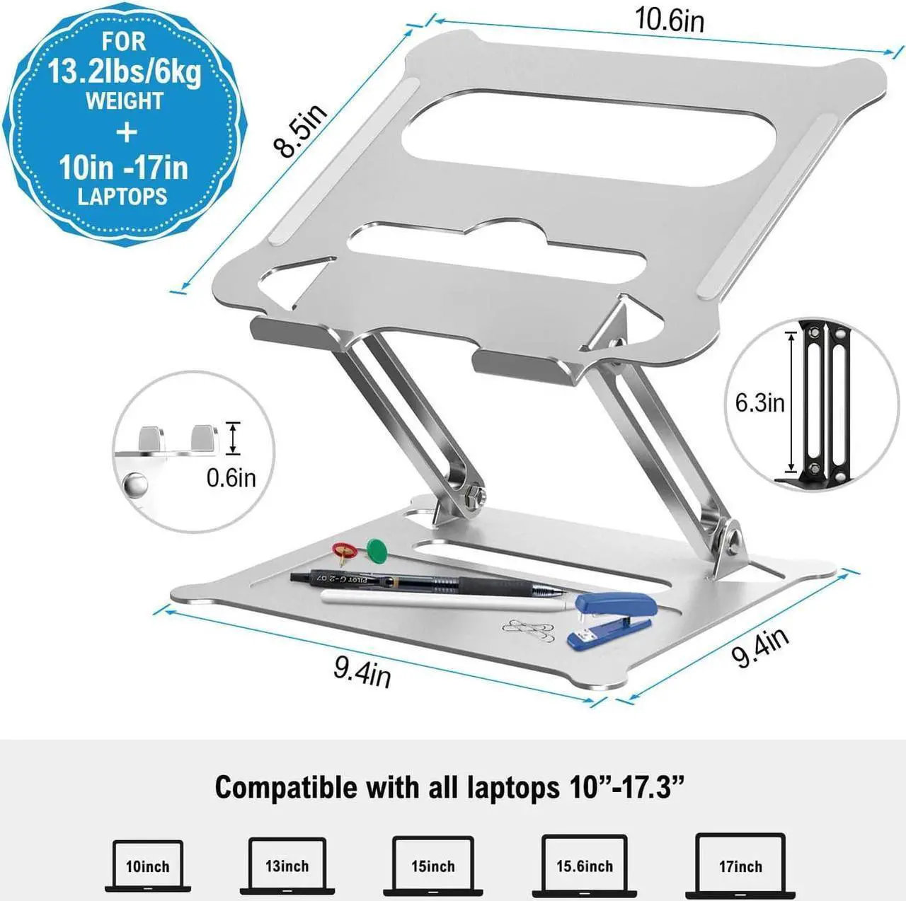Alt view image 3 of 7 - Laptop Stand, Ergonomic Aluminum Laptop Mount Computer Stand, Foldable Laptop Riser,Notebook Holder Stand Compatible with MacBook Pro/Air HP Lenovo Samsung Huawei ,All 10-17" Laptops(Z19-Silver)