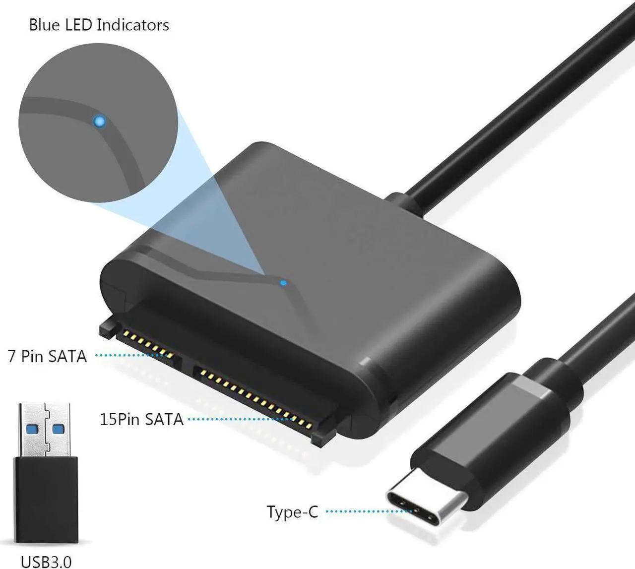 Alt view image 3 of 7 - Type-C/USB 3.0 to SATA Converter External Hard Drive Adapter Kit for Universal 2.5/3.5 HDD/SSD Hard Drive Disk, Included 12V/2A Power Adapter , USB 3.0 Adapter(FXHU.00111FX01002)