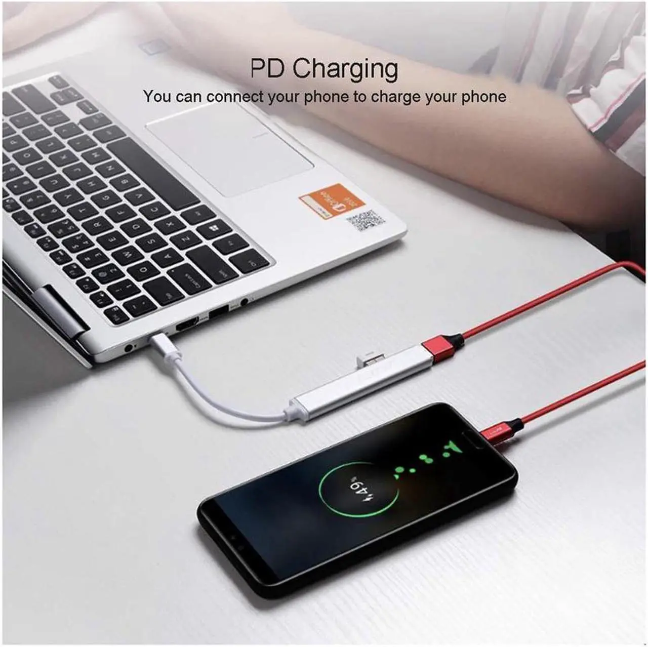 Alt view image 7 of 7 - 4-Port USB 3.0 Hub,  Ultra-Slim Type-C to 4-port USB3.0 Hub Compatible for MacBook, Mac Pro, Mac Mini, iMac, Surface Pro, XPS, PC, Flash Drive, Mobile HDD-Silver