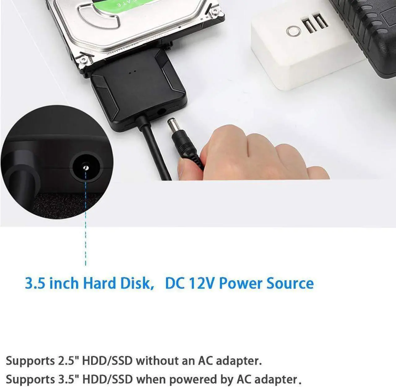 Alt view image 6 of 7 - SATA to USB3.0 Adapter, USB 3.0 to SATA, 22 pin USB Cable 3.0 to SATA us Adapter for 2.5 inch 3.5 inch HDD SSD Hard Drive,Support UASP, 12V 2A Power Adapter Included (2.5 inch 3.5 inch)