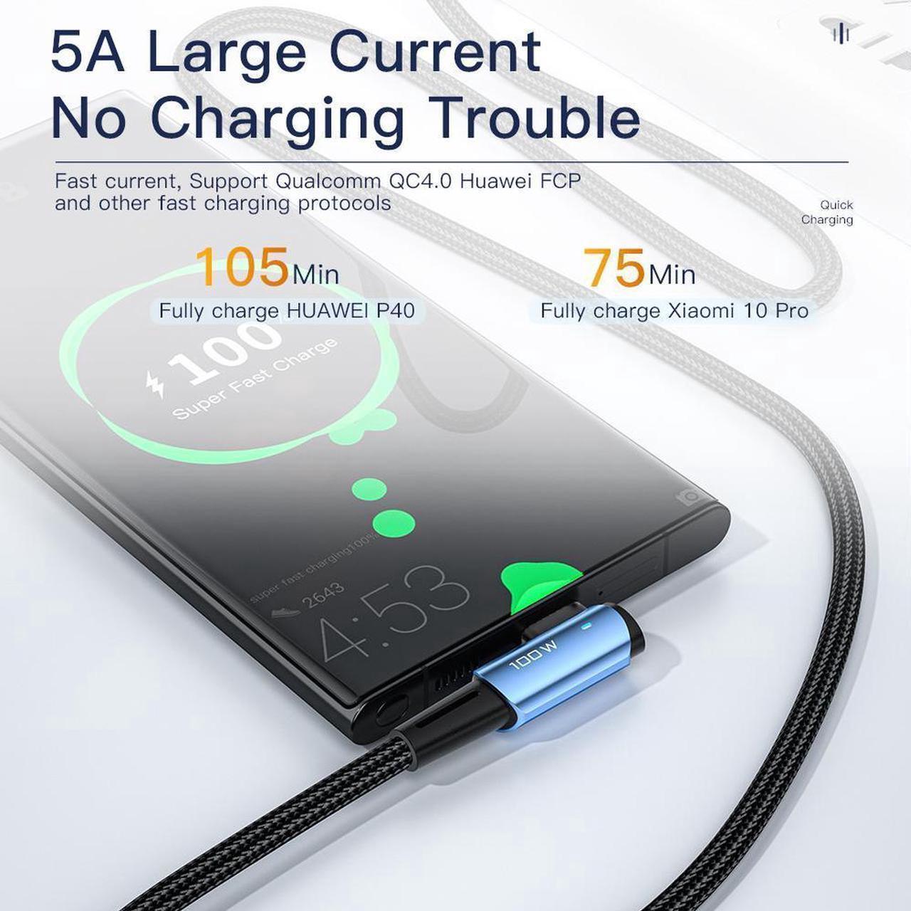 Alt view image 4 of 7 - 100W PD USB C to USB C Cable (3.3FT, 1-PACK), Fast Charging Type-C Cable Right Angle Compatible lPad Mini/Air/Pro, MacBook Pro, Samsung Galaxy S22/S10, Pixel, LG