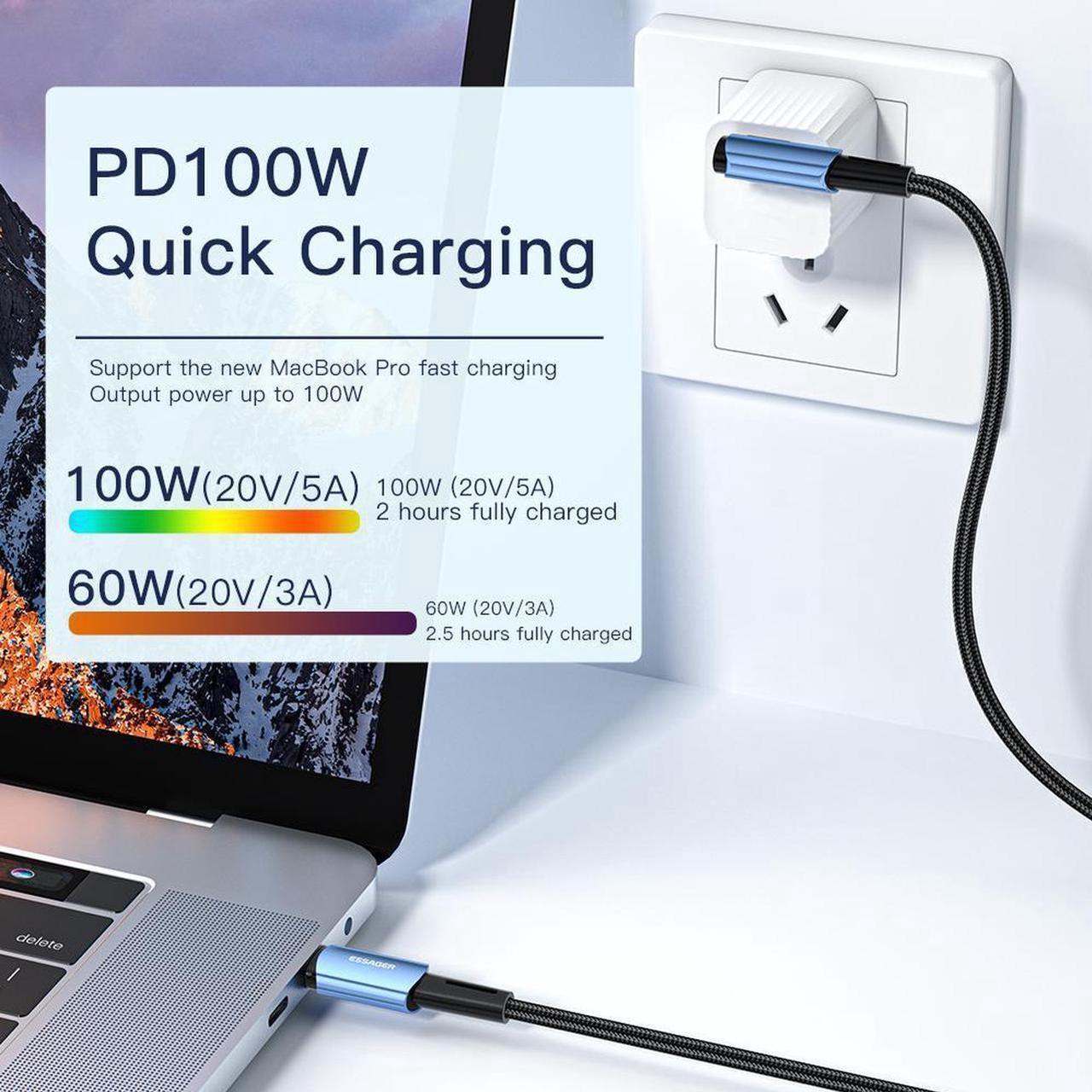 Alt view image 3 of 7 - 100W PD USB C to USB C Cable (3.3FT, 1-PACK), Fast Charging Type-C Cable Right Angle Compatible lPad Mini/Air/Pro, MacBook Pro, Samsung Galaxy S22/S10, Pixel, LG
