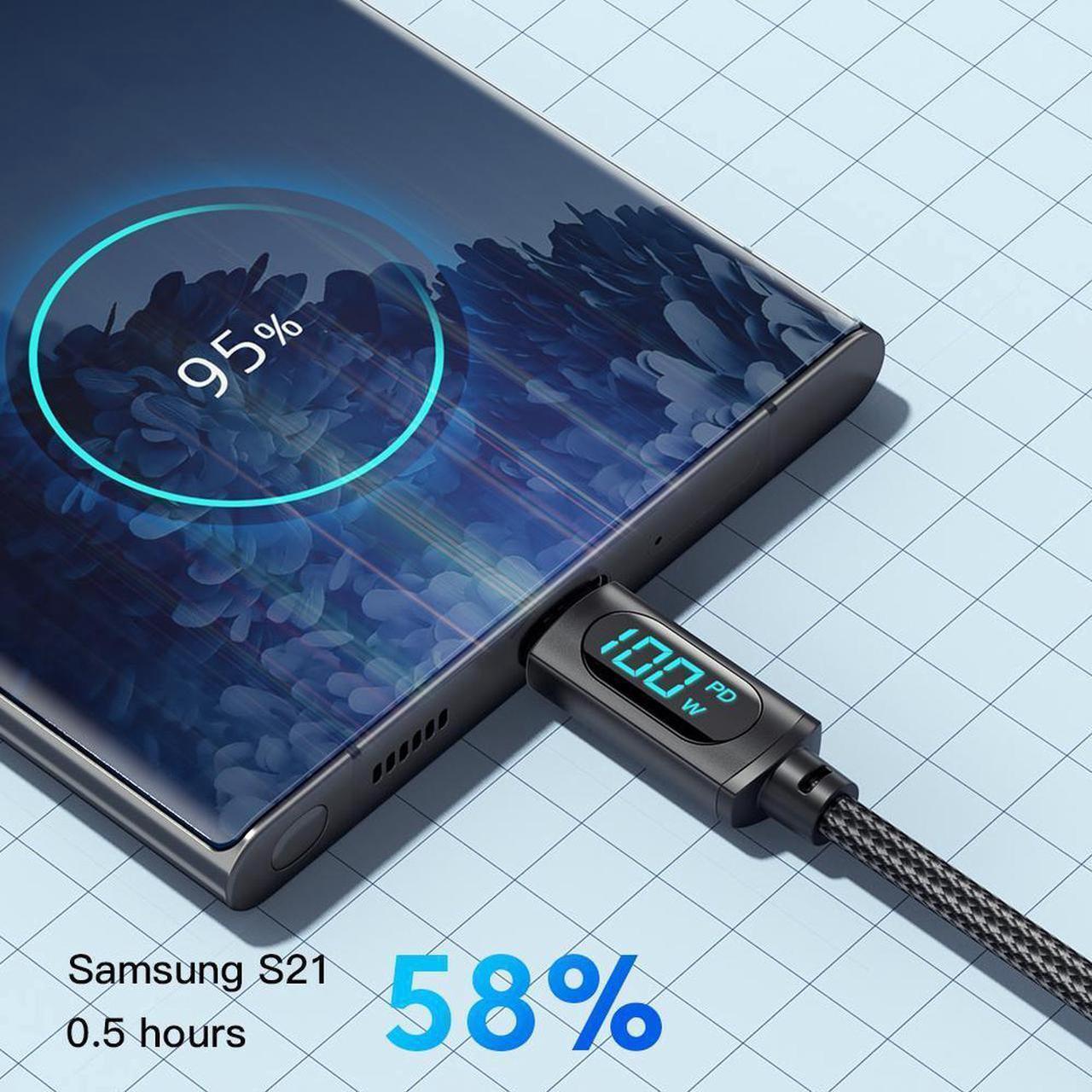 Alt view image 3 of 7 - 100W USB A to USB C Cable with LED Display, USB C Cable,USB C Charger Cable Fast Charging,PD USB C Cord for Samsung Galaxy iPad MacBook Pixel  (6.6FT, 1-PACK)