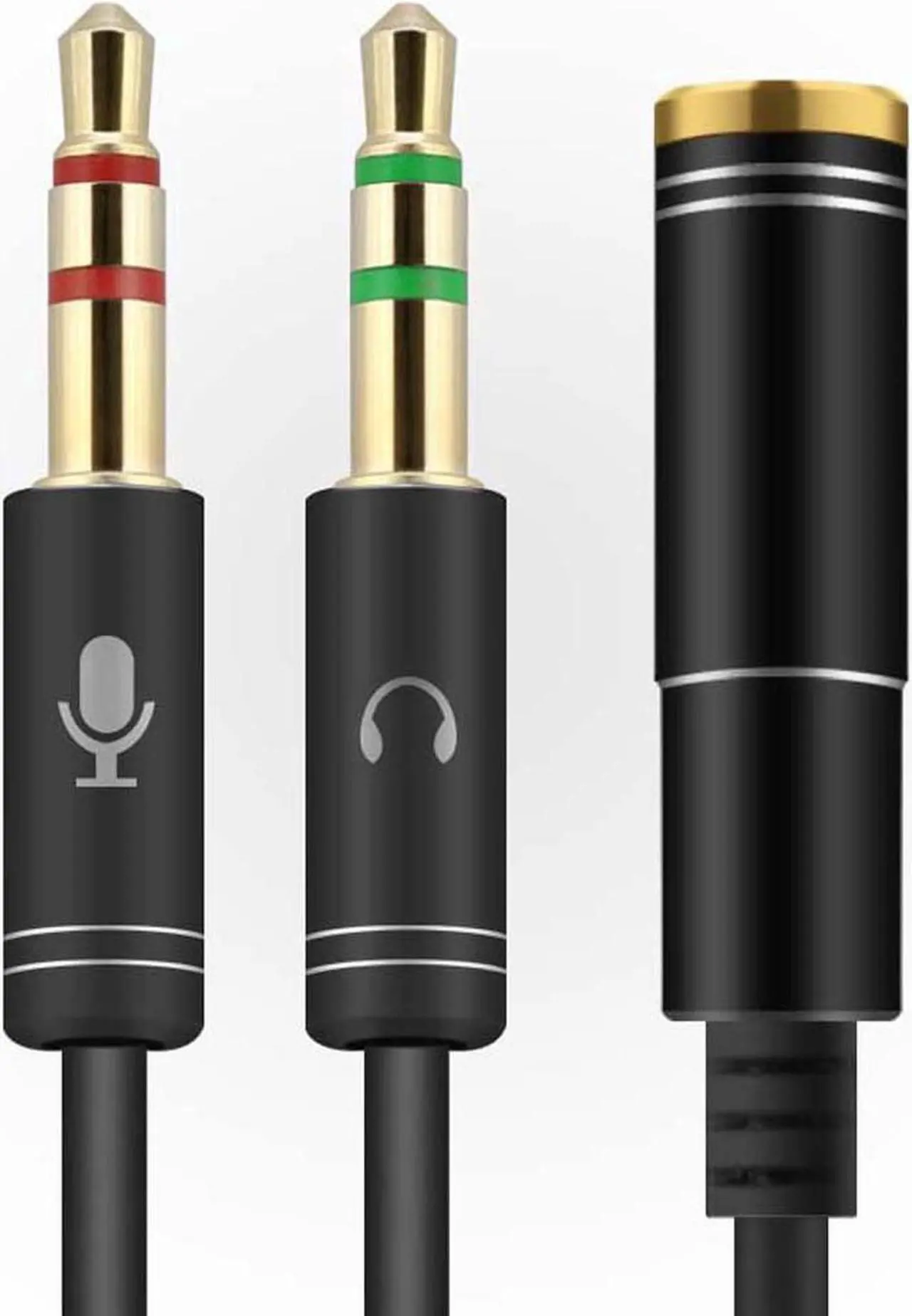 Main image of (2 Pack) Headphones Y Cable Splitter Adapter for Computer, 3.5mm Female to 2 Male Premium Gold-Plated Corrosion-Resistant Audio Mic Y Cable for Headset Connecting to PC- 1Ft/30cm, Black