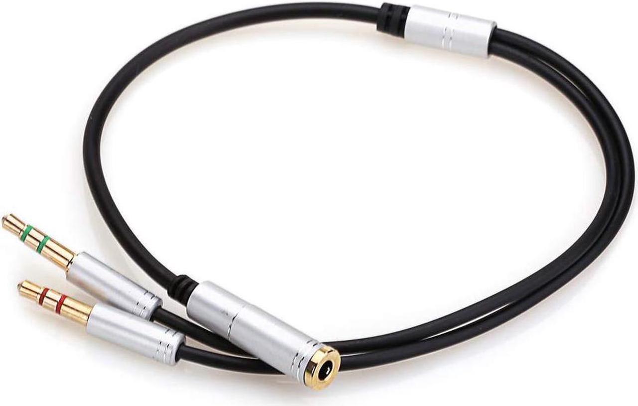 Alt view image 2 of 7 - (2 Pack) Headphones Y Cable Splitter Adapter for Computer, 3.5mm Female to 2 Male Premium Gold-Plated Corrosion-Resistant Audio Mic Y Cable for Headset Connecting to PC- 1Ft/30cm, Gray