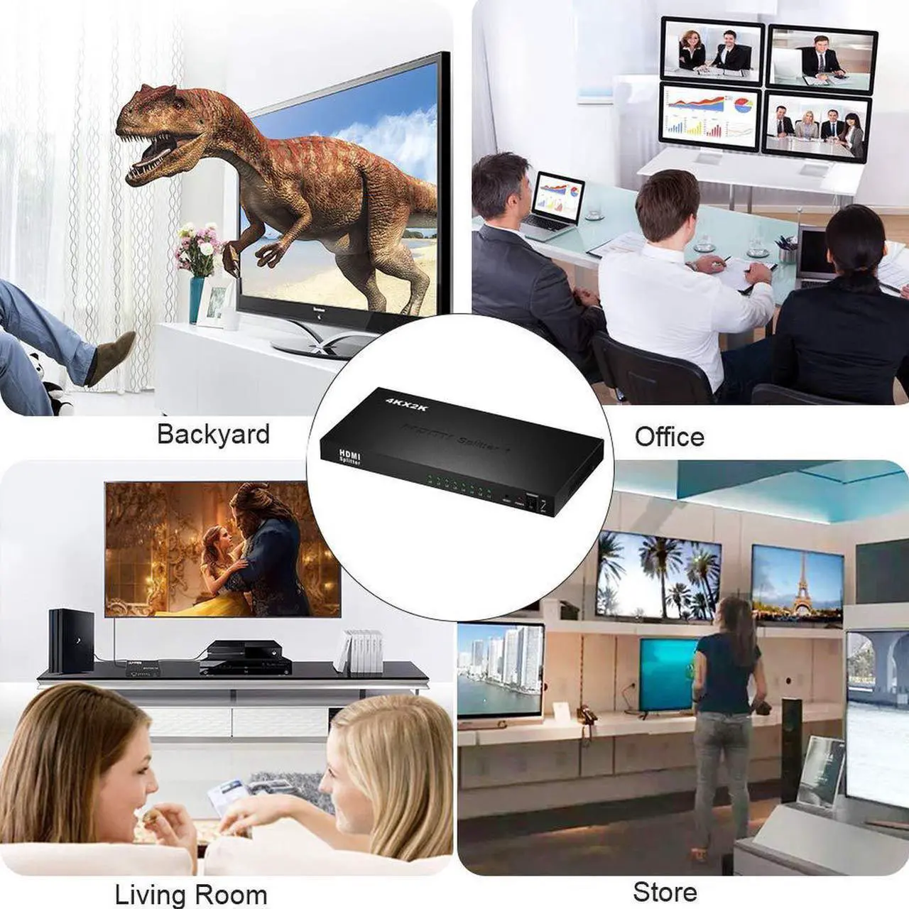 Alt view image 7 of 7 - HDMI Splitter 1 in 8 Out, 8 Port Support 3D & 4Kx2K with Power Adapter HDMI Splitter Audio Video Distributor