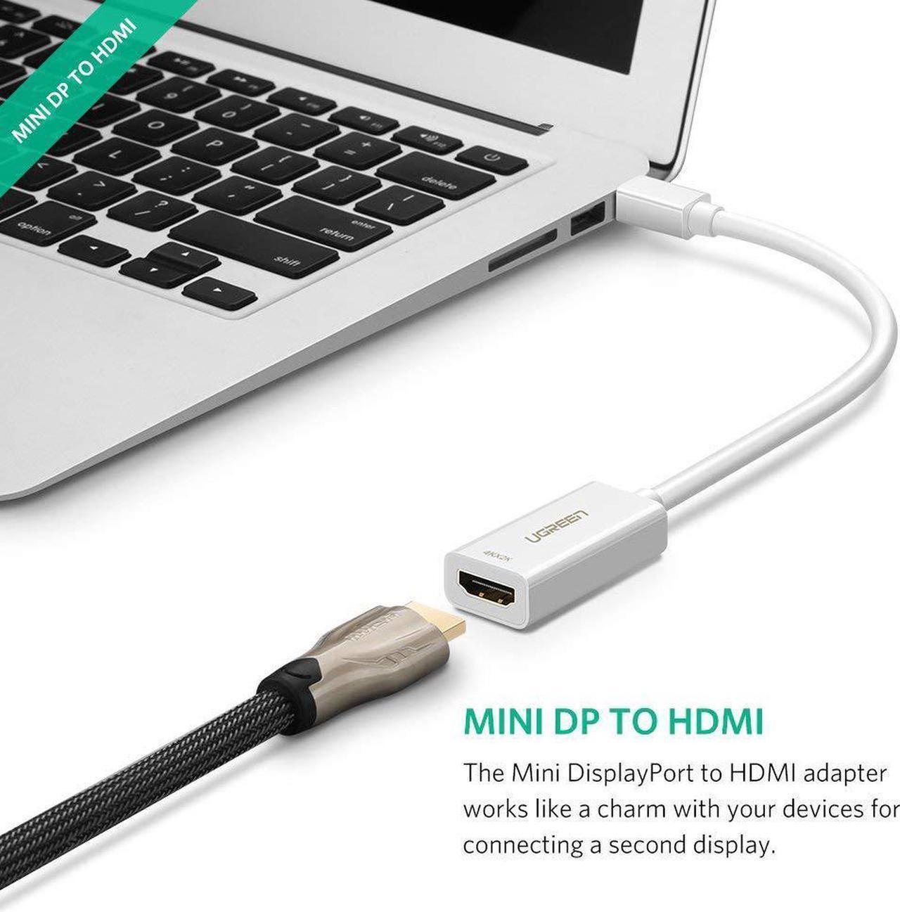 Alt view image 4 of 7 - 3K&4K Mini Displayport(Thunderbolt) to HDMI Adapter, Mini DP Display Port to HDMI Converter(Adaptor) Gold-Plated Cord MacBook Pro, MacBook Air, Mac Mini, Microsoft Surface Pro 3/4 - White