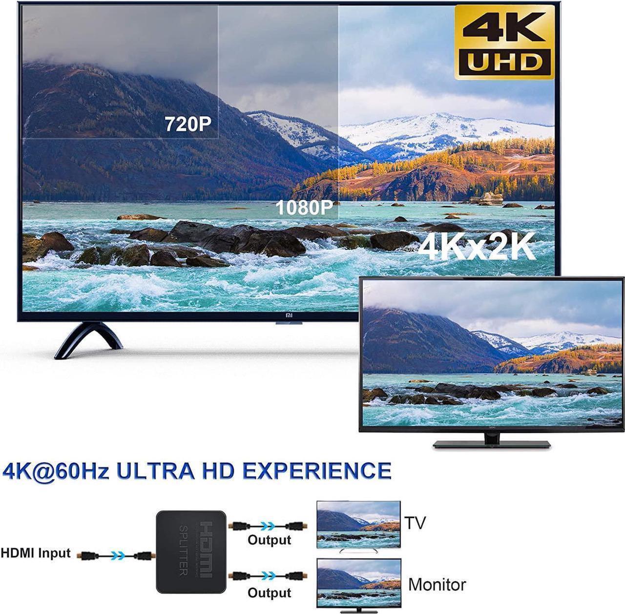 Alt view image 4 of 7 - 1x2 Switch Splitter HDMI-compatible 4k 60hz 1 in 2 Out for Dual Monitors Full HD 1080P 3D For PS4 Laptop Monitor TV Box Projector