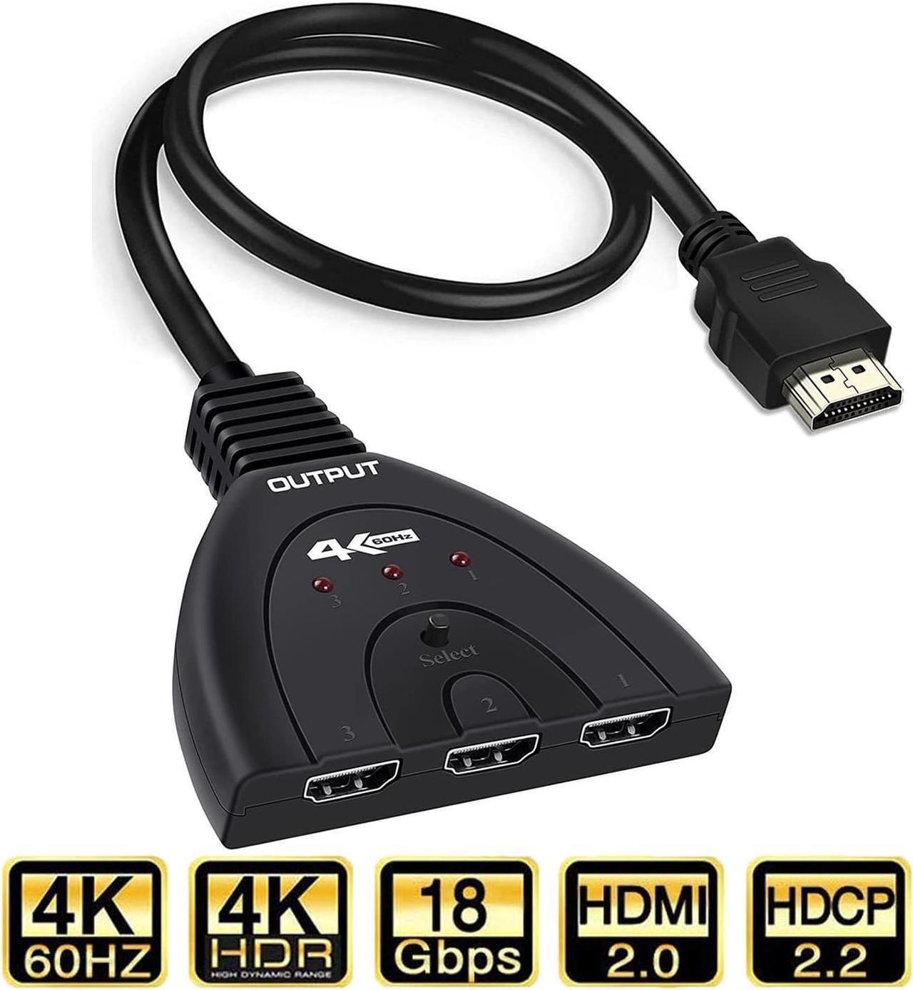 Main image of 4K@60Hz HDMI Switch 3 Port, 4K HDMI Switcher Splitter Box 3 in 1 Out, 3x1 HDM Switch Selector with Pigtail Cable, Support 3D, HDCP 2.2, HDR 10, Monitor Switch for Fire Stick, PS5, Xbox