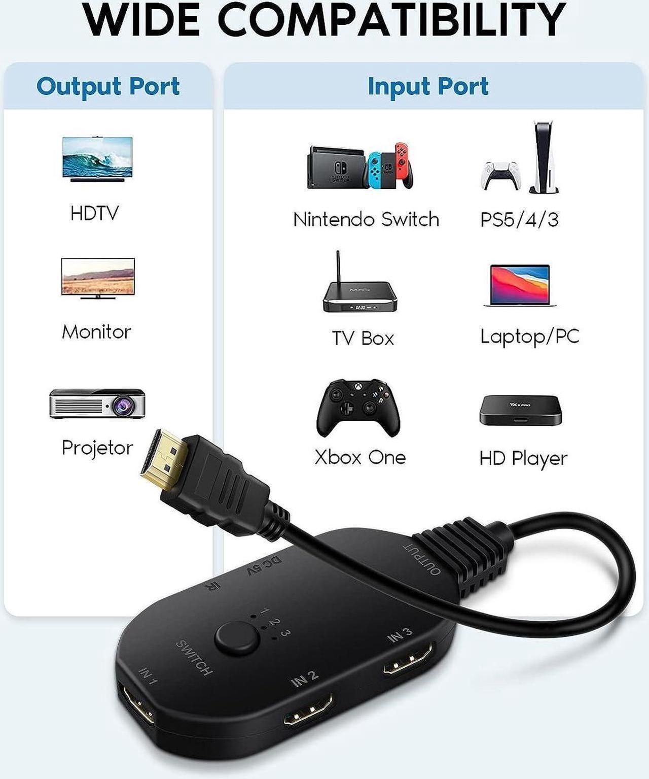Alt view image 4 of 7 - HDMI 2.1 Switch Splitter 3 Port 8K HDMI Switcher 3 in 1 Out HDMI Switches Selector Box with Remote Control Support HDCP 2.3 Support 8K@60Hz Ultra HD 3D 4K 2160P 1080P