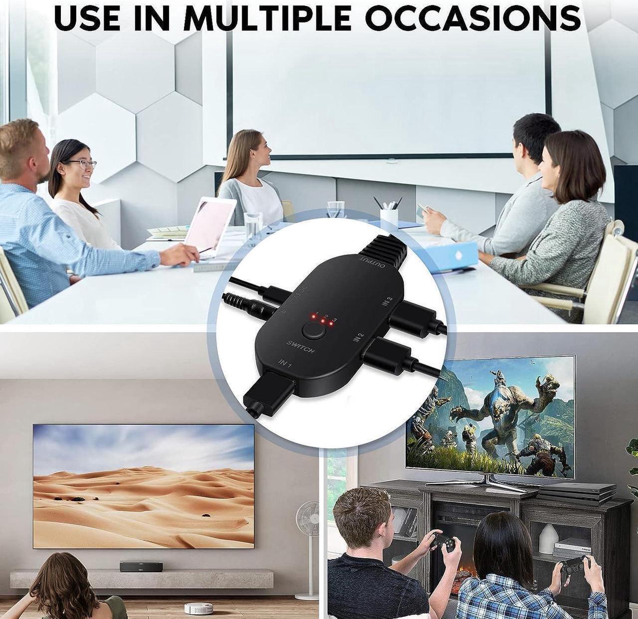 Alt view image 6 of 7 - HDMI 2.1 Switch Splitter 3 Port 8K HDMI Switcher 3 in 1 Out HDMI Switches Selector Box with Remote Control Support HDCP 2.3 Support 8K@60Hz Ultra HD 3D 4K 2160P 1080P