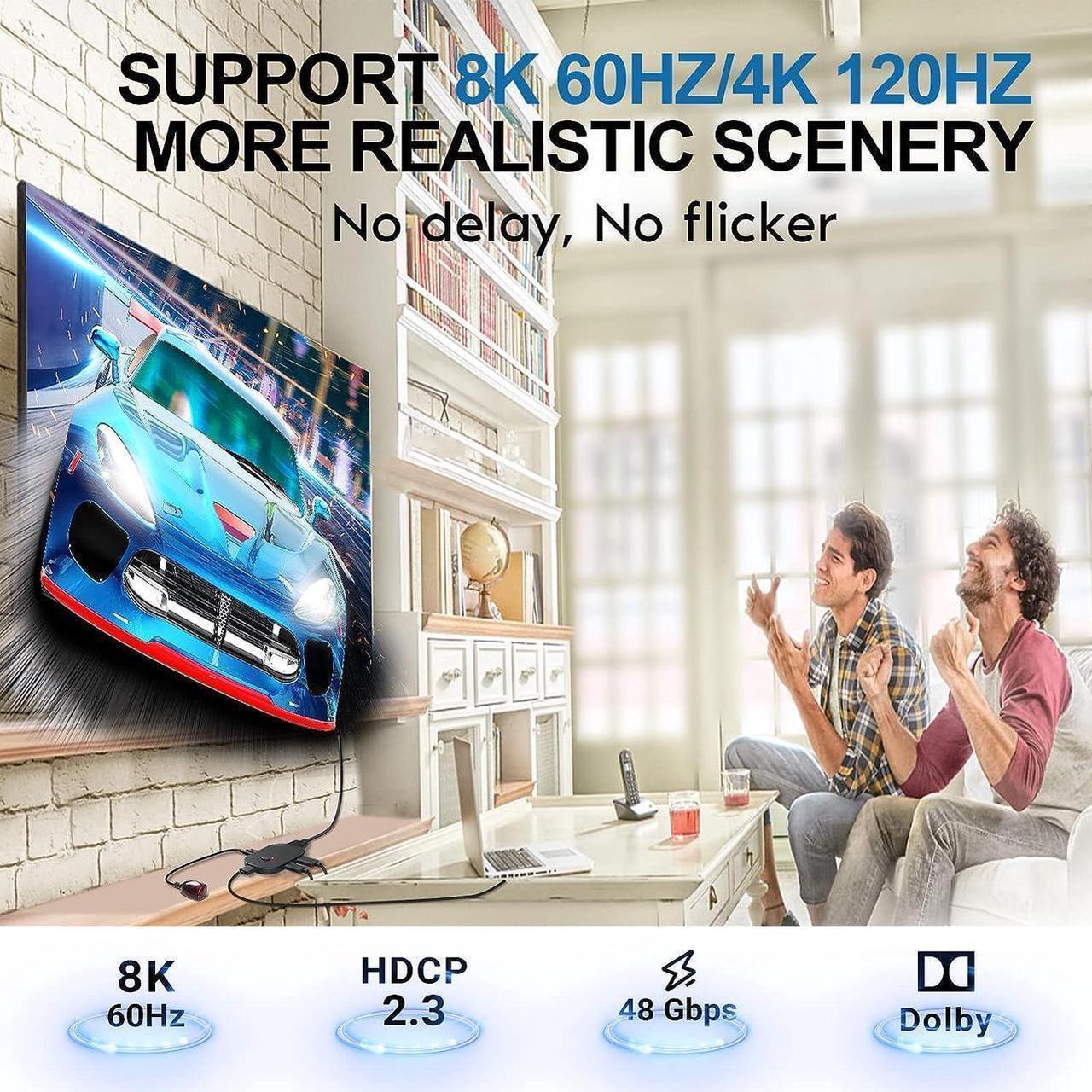 Alt view image 5 of 7 - HDMI 2.1 Switch Splitter 3 Port 8K HDMI Switcher 3 in 1 Out HDMI Switches Selector Box with Remote Control Support HDCP 2.3 Support 8K@60Hz Ultra HD 3D 4K 2160P 1080P