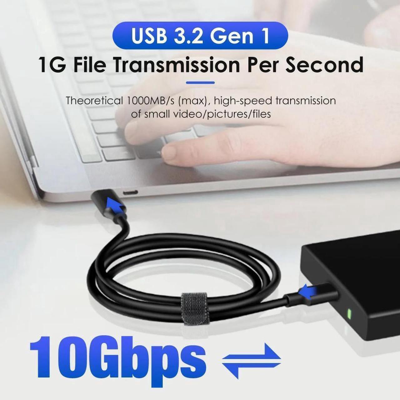 Alt view image 3 of 7 - USB A to USB C Cable 2Pack(10ft+10ft), USB 3.1 Gen 2 10Gbps 3A 60W Fast Charge ,for PD Docking Station,T5 LaCie SSD,Hard Drives,MacBook Pro,iPad Pro 2018,Black