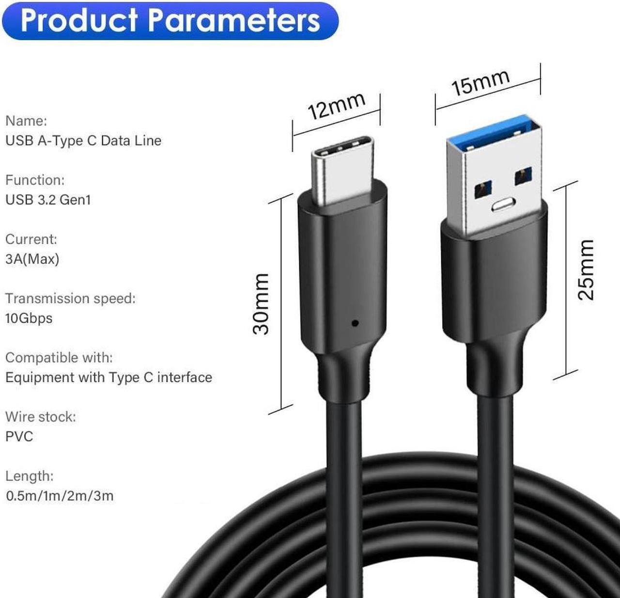 Alt view image 7 of 7 - USB A to USB C Cable 2Pack(10ft+10ft), USB 3.1 Gen 2 10Gbps 3A 60W Fast Charge ,for PD Docking Station,T5 LaCie SSD,Hard Drives,MacBook Pro,iPad Pro 2018,Black
