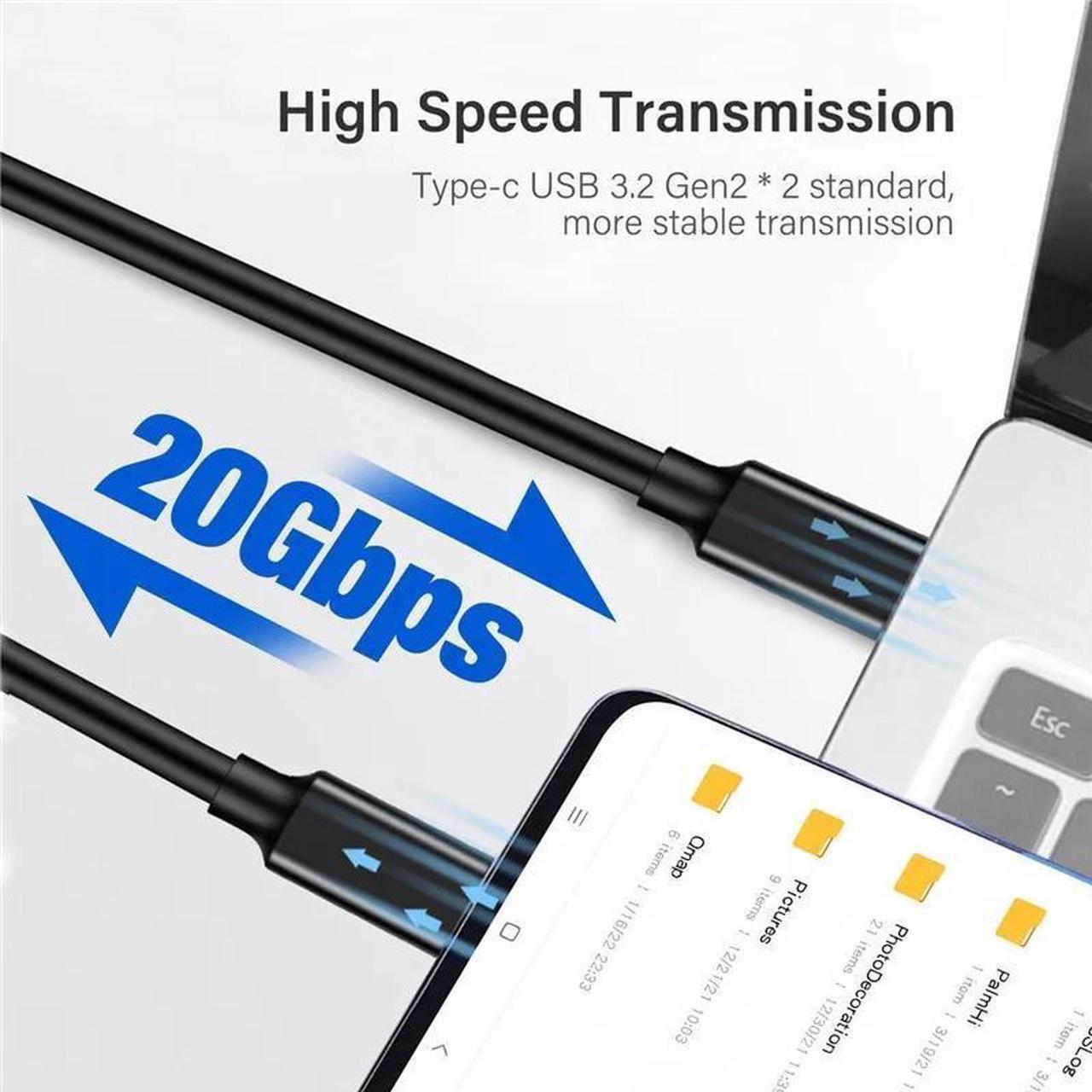 Alt view image 5 of 7 - Elbow USB C to USB C Cable 2Pack(1.6ft+1.6ft), USB 3.2 Gen 2X2 20Gbps 5A 100W Fast Charge, 4K@60Hz Video ,for PD Docking Station,T5 LaCie SSD,Hard Drives,MacBook Pro,iPad Pro 2018,Black