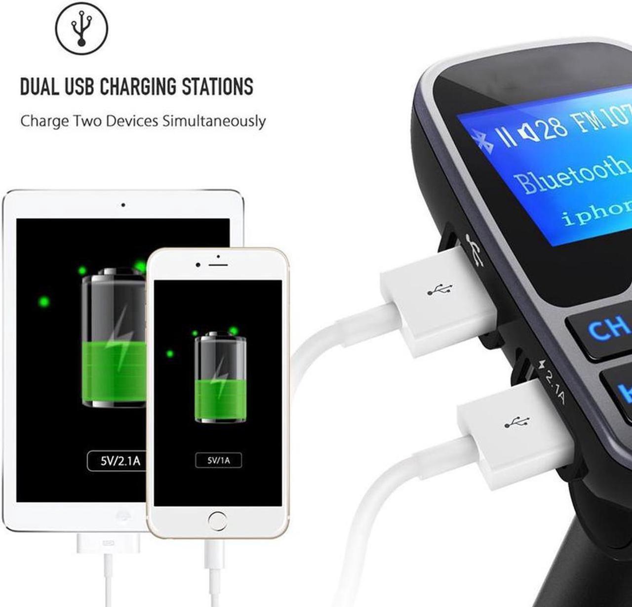 Alt view image 5 of 7 - Bluetooth FM Transmitter for Car, Wireless Radio Transmitter Adapter with Power Off Function, Hands-Free Car Kit Charger, 1.44'' LCD Diaplay, Music Player, 2 USB Ports, AUX In/Out, TF Card