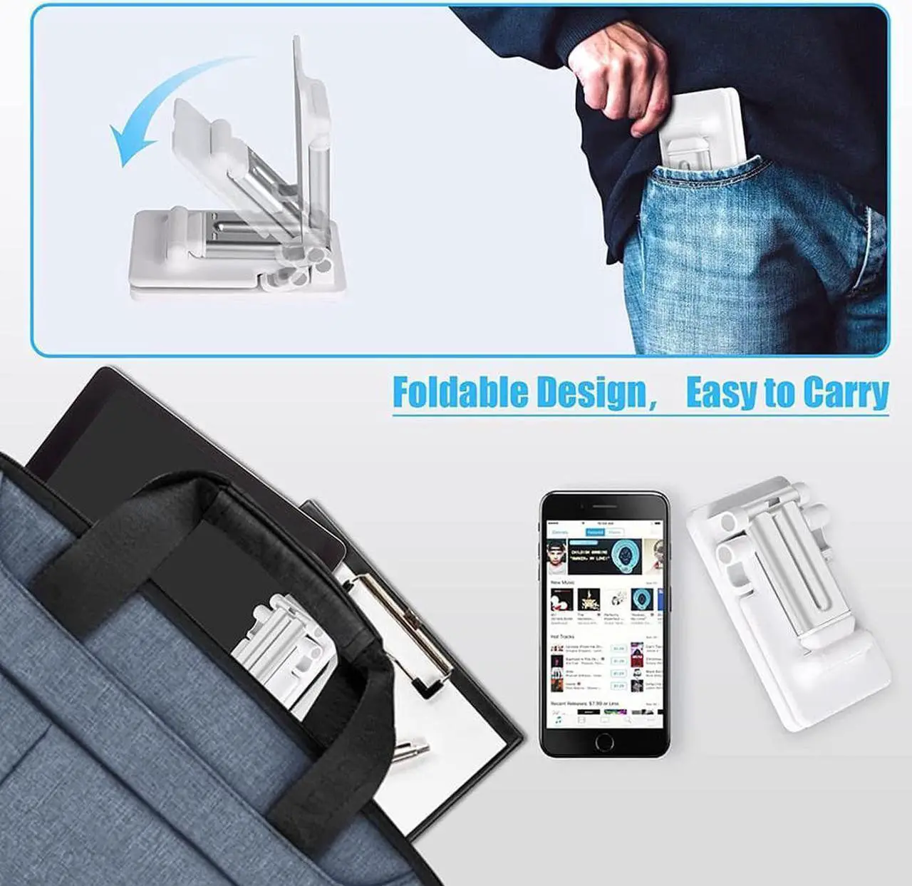 Alt view image 7 of 7 - Cell Phone Stand for Desk - Adjustable Angle Height iPhone Stand for Desk, Foldable Desktop Phone Holder, Tablet Stand Compatible for 4-12.9'' Cell Phone/Tablet (White)