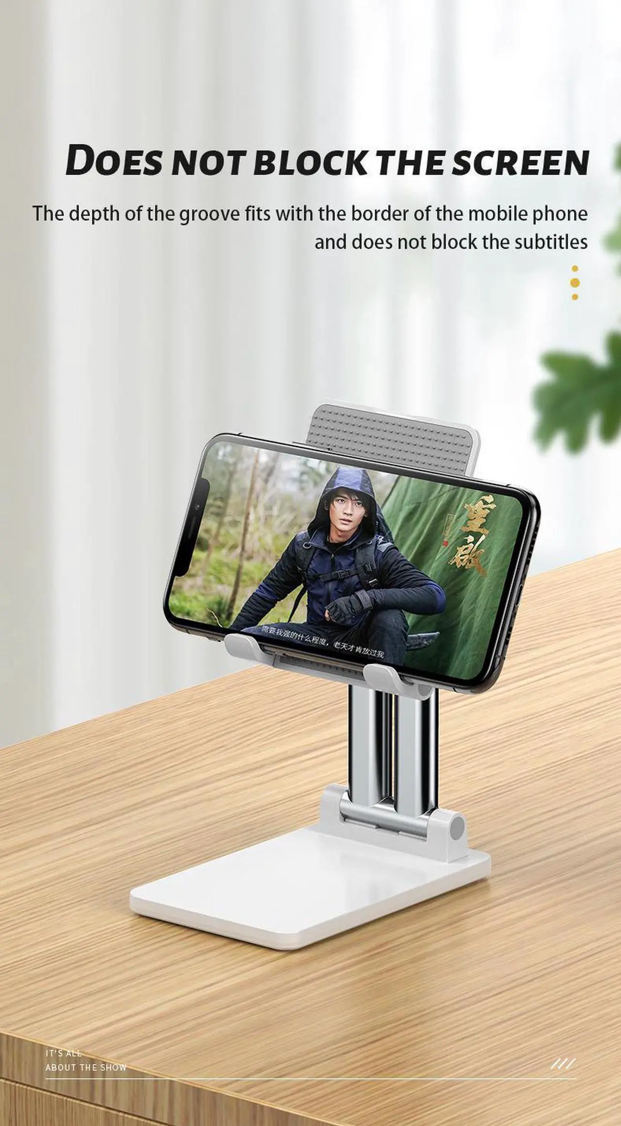 Main image of Cell Phone Stand for Desk - Adjustable Angle Height iPhone Stand for Desk, Foldable Desktop Phone Holder, Tablet Stand Compatible for 4-12.9'' Cell Phone/Tablet (White)