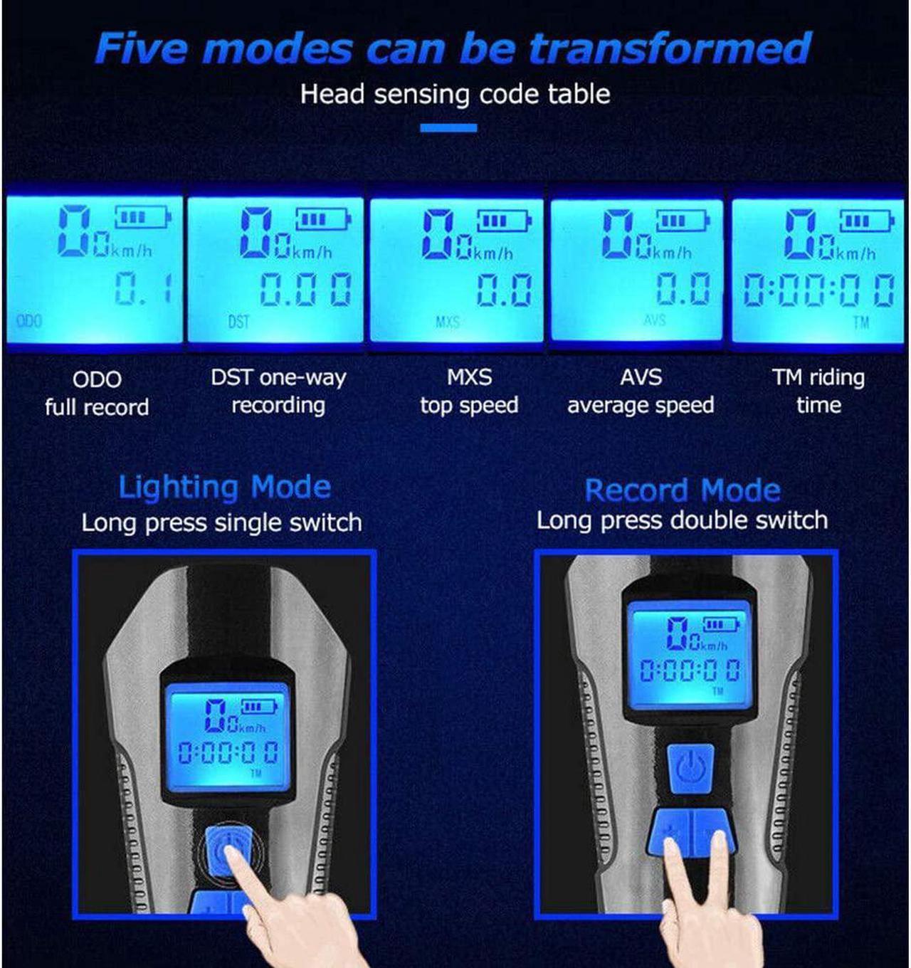 Alt view image 5 of 7 - Bike Light Set, Bicycle Headlight Taillight, Bicycle Speedometer Odometer for Bike, with Horn, USB Rechargeable Bike Tail Light and Front Light Set Cycle Head Light Fits All Mountain & Road Bike