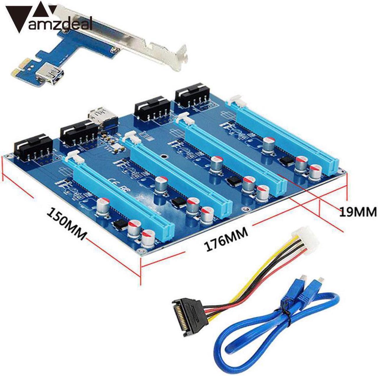 AMZDEAL Expansion Card 1 To 4 High Speed Adapter Card PCI-E 1X To 4 PCI-E 16X Motherboard Riser Card GPU USB3.0 for BTC LTC ETH