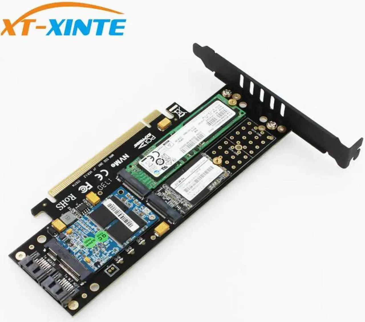 Alt view image 4 of 5 - M.2 NVMe SSD NGFF to PCIE 3.0 X16 Adapter M Key B Key mSATA PCI Express 3.0 NVME m2 SSD AHCI mSATA 3 in 1 Converter Riser card