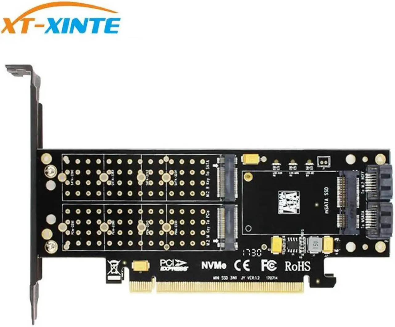 Alt view image 3 of 5 - M.2 NVMe SSD NGFF to PCIE 3.0 X16 Adapter M Key B Key mSATA PCI Express 3.0 NVME m2 SSD AHCI mSATA 3 in 1 Converter Riser card