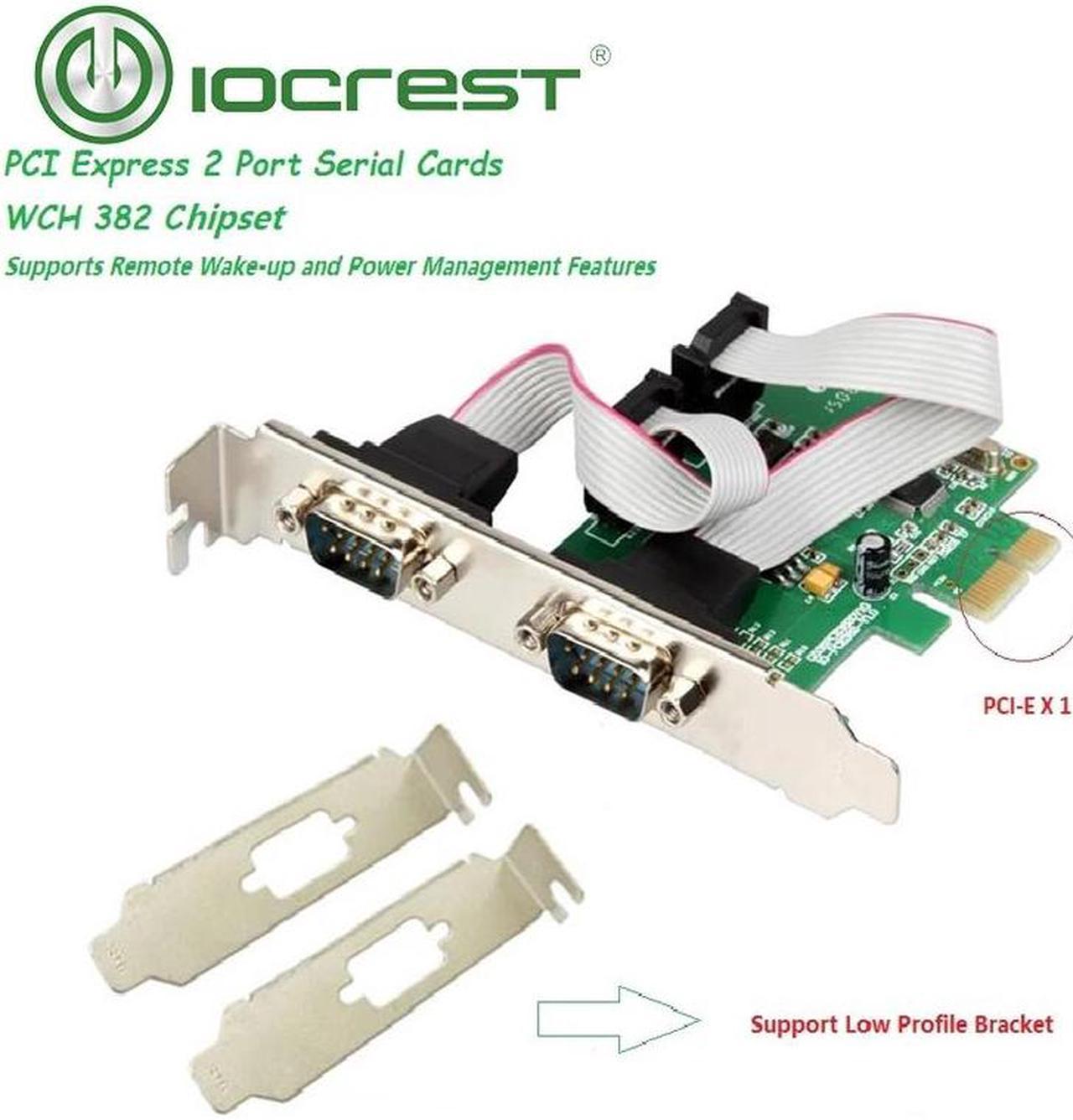 IOCREST PCI Express 2 Ports Serial rs232 com db9 controller cardPCI-e 1.0 x 1 wch 382 chip with low profile bracket