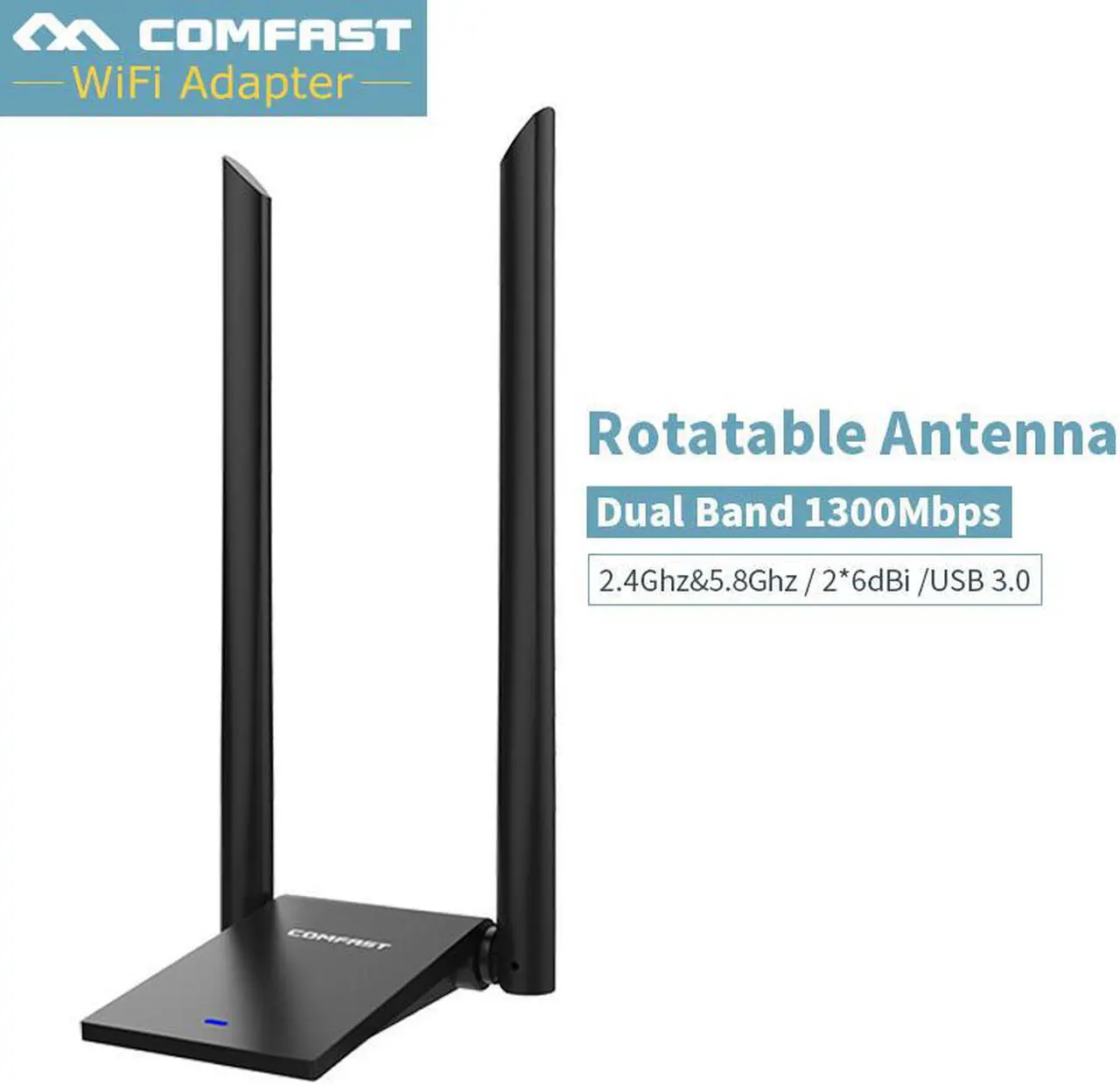 Main image of 1 pcs MT7612U High Power USB3.0 Wireless Network Adapter 1300Mbps Desktop PC Wifi Adapters Receiver Long Range Dual 6dBI Wifi Antenna