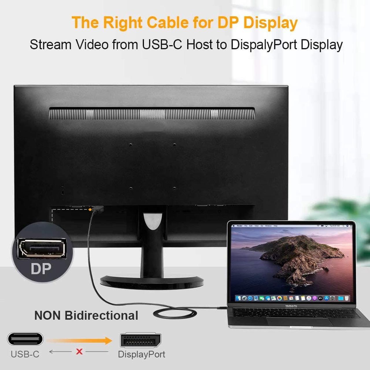 Alt view image 4 of 5 - USB-C to DisplayPort Cable 6ft Cable 4K 60 Hz Ultra HD, 18 Gbps [Thunderbolt 3 Compatible] (USB C to DP Cable) Type USB C DisplayPort(DP) Cable