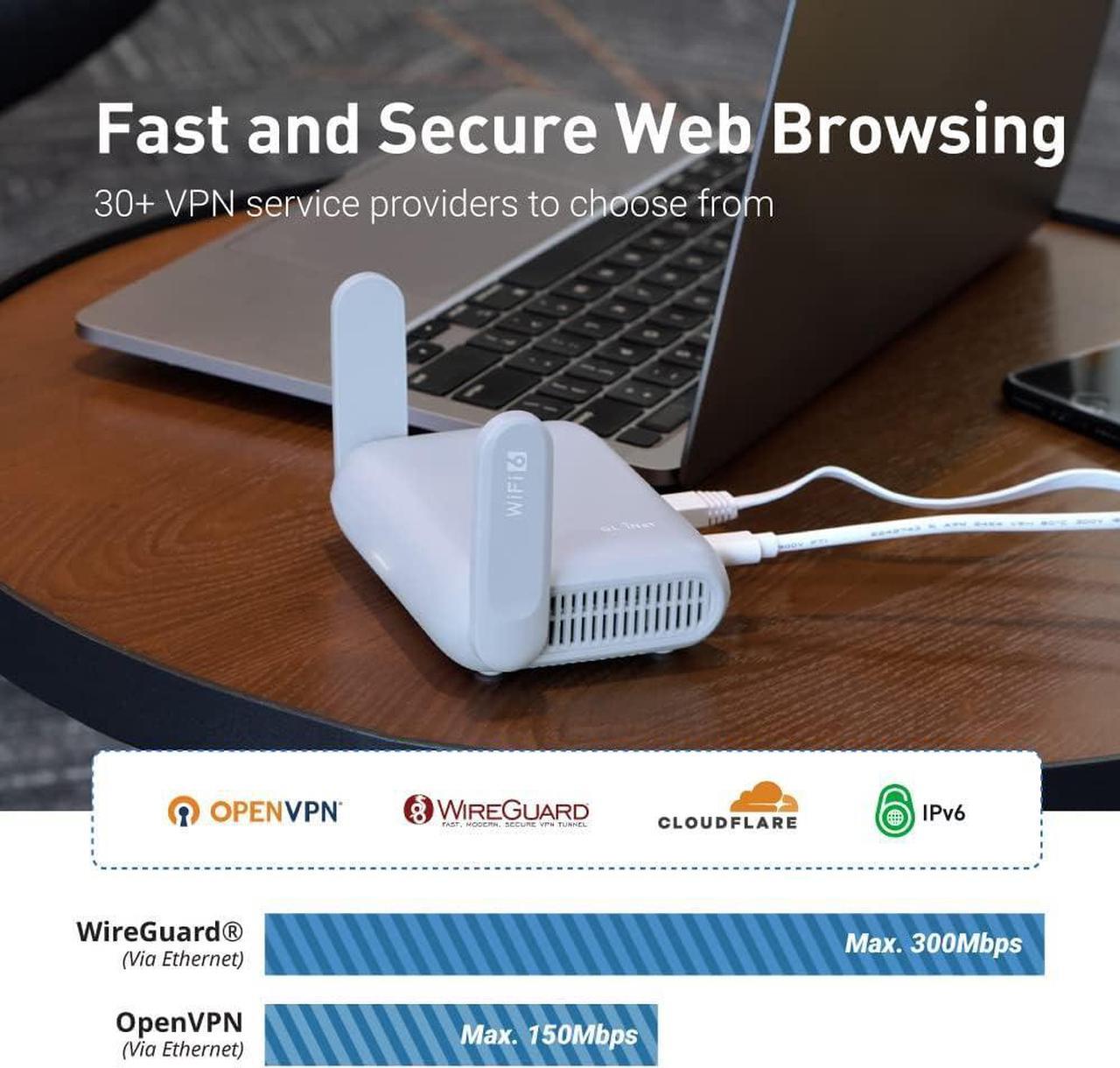 Alt view image 2 of 5 - GL.iNet GL-MT3000 (Beryl AX) Pocket-Sized Wi-Fi 6 Wireless Travel Gigabit Router  OpenVPN, Wireguard, Connect to Public & Hotel Wi-Fi login Page (Captive Network), Repeater, Extender, Tethering, RV