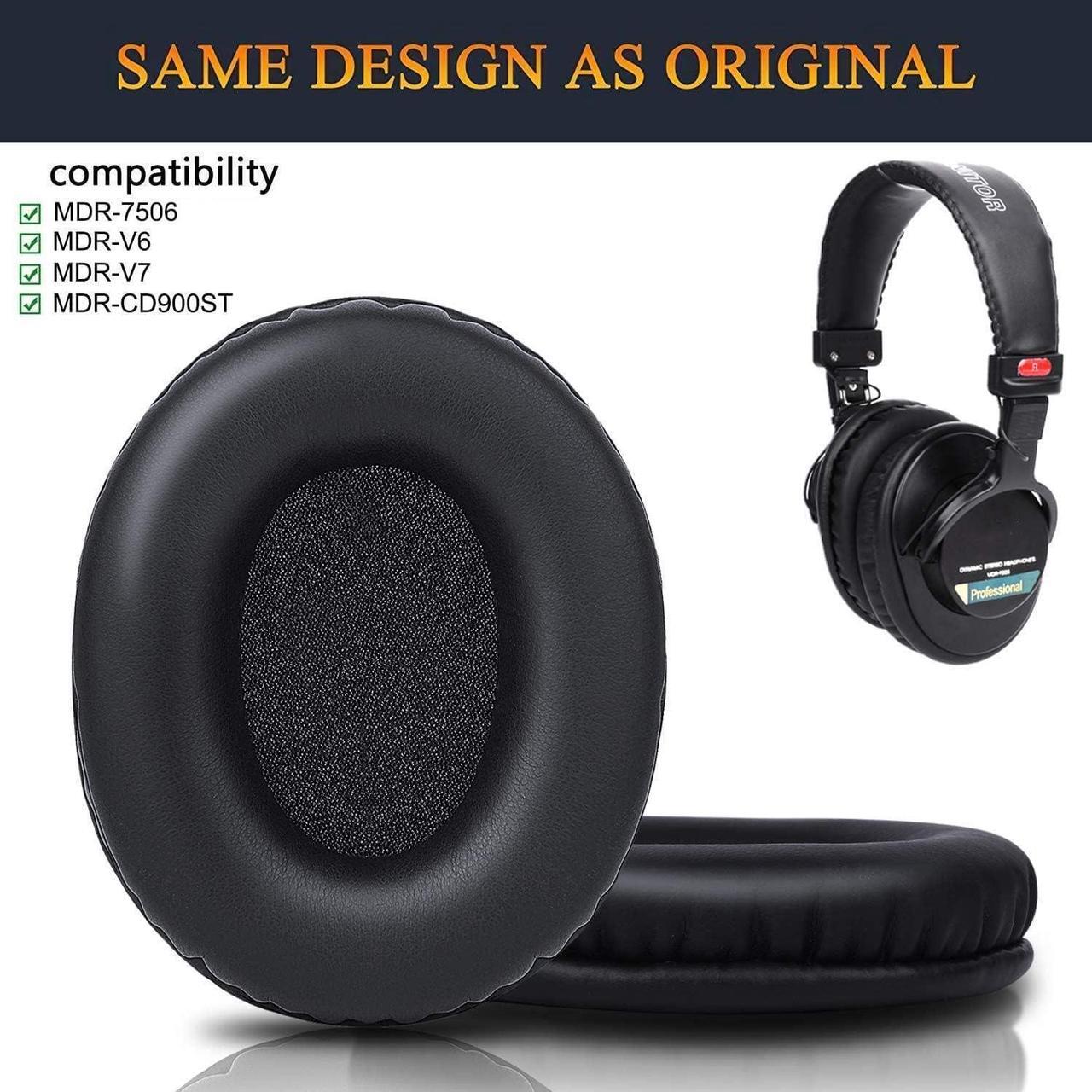Alt view image 2 of 4 - Earpads Replacement for Sony MDR-7506 MDR-V6 MDR-V7 MDR-CD900ST Monitor Headphones, Ear Pads Cushions with Softer Protein Leather, High-Density Foam - Black