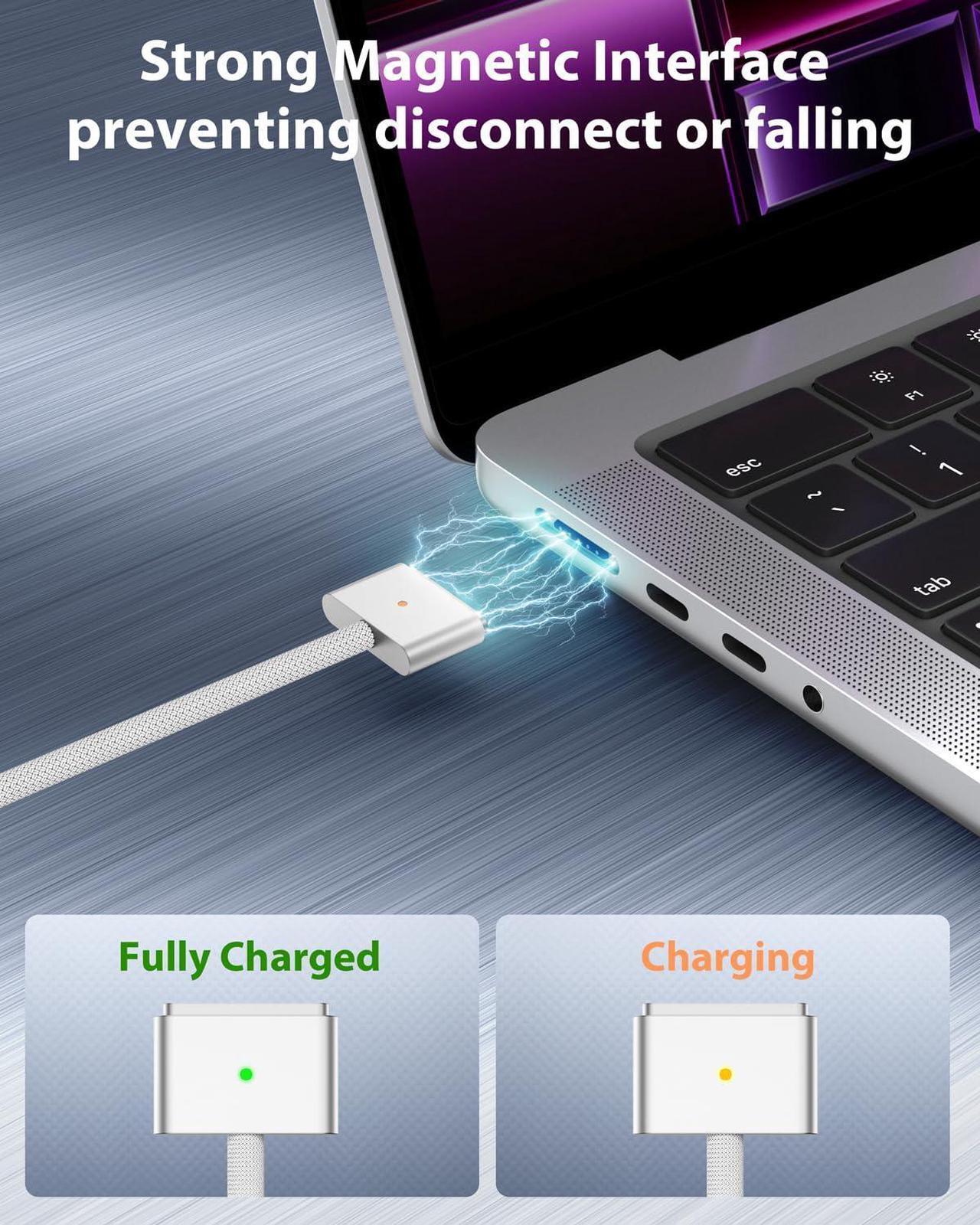 Alt view image 3 of 6 - 2022 Later MacBook Air Pro (M2) (M3) Charging Power Cable USB C to Magnetic Safe Cord 6ft Nylon Braided Compatible MAGSAFe3. Port