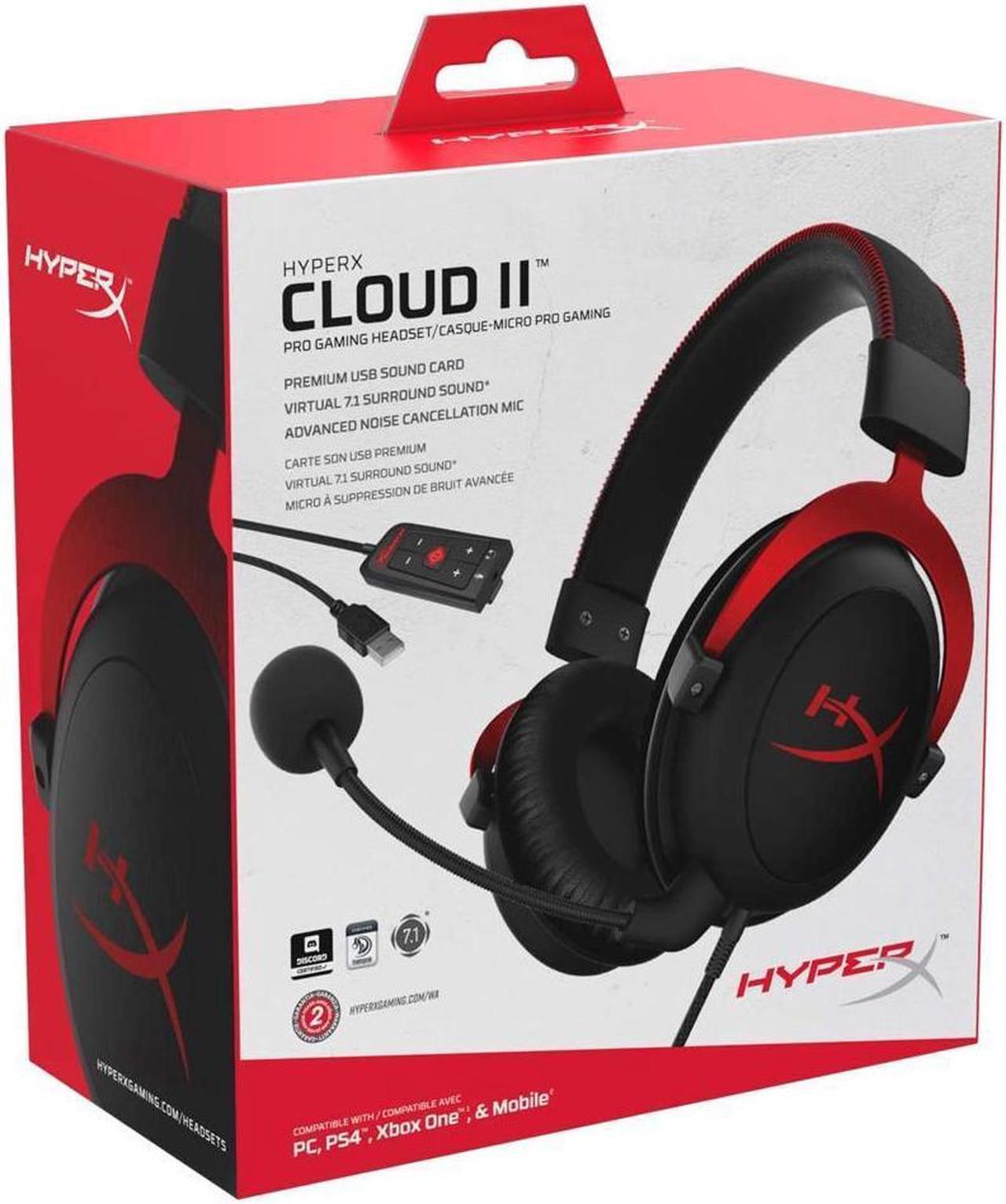 Alt view image 6 of 7 - HyperX Cloud II - Gaming Headset, 7.1 Surround Sound, Memory Foam Ear Pads, Durable Aluminum Frame, Detachable Microphone, Works with PC, PS4, Xbox One - Red&Black