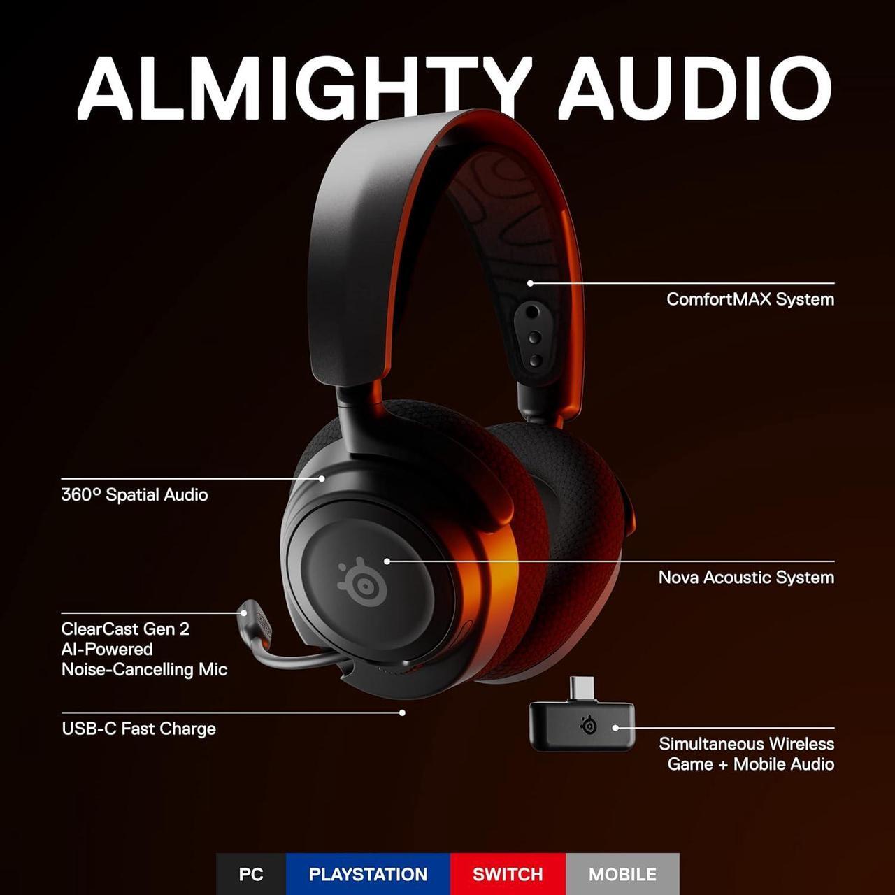 Alt view image 2 of 6 - Arctis Nova 7P Wireless Gaming Headset  Wireless 2.4GHz + Bluetooth  38Hr USB-C PS, PC Steelseriess 7 Headphone