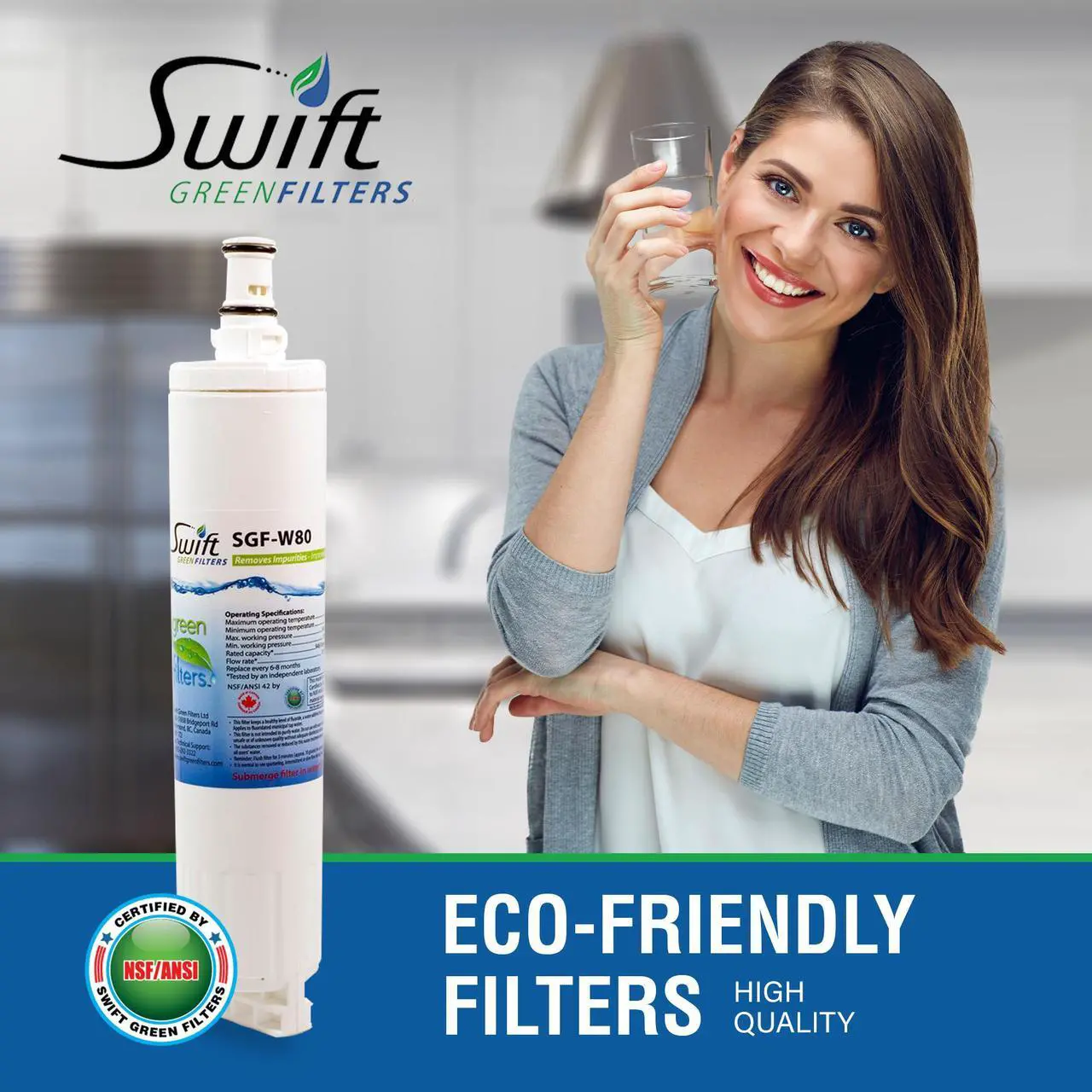 Alt view image 4 of 7 - Swift Green Filters SGF-W80 Compatible Refrigerator Water Filter for 4396508, 4396510, EDR5RXD1, FILTER 5, Made in USA