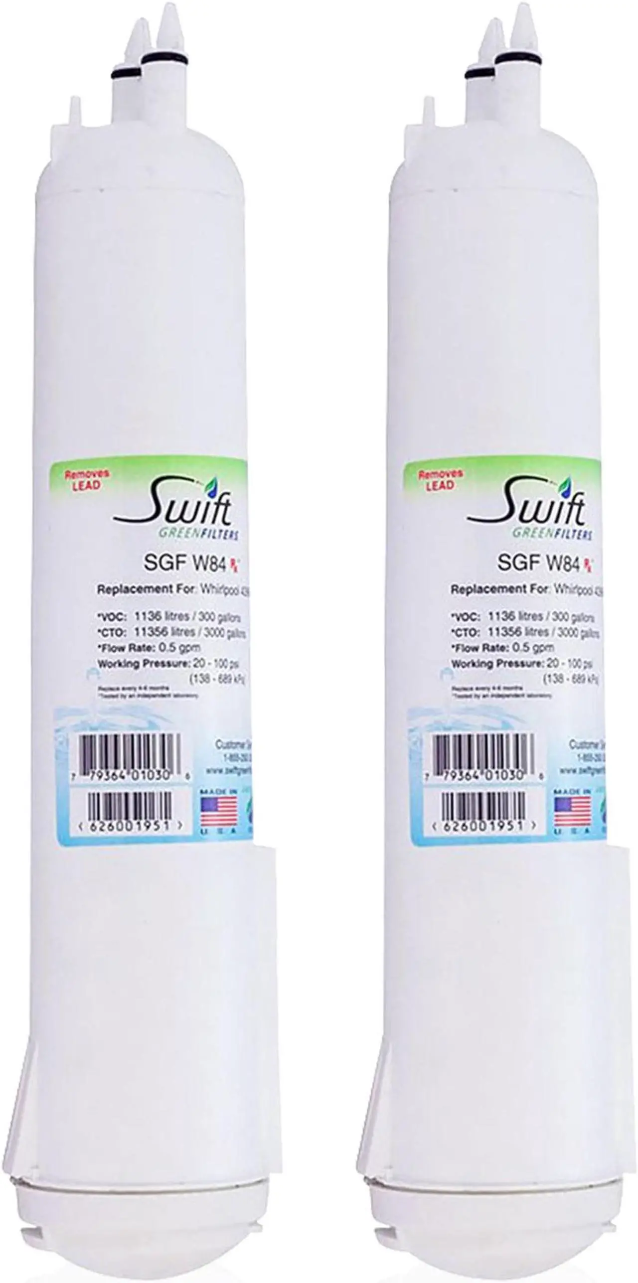 Main image of Swift Green Filters SGF-W84 Rx Compatible Pharmaceuticals Refrigerator Water Filter for 4396841, 4396710, EDR3RXD1, EFF-6016A, EFF-6008A, EDR3RXD1, Made in USA (2 Pack)