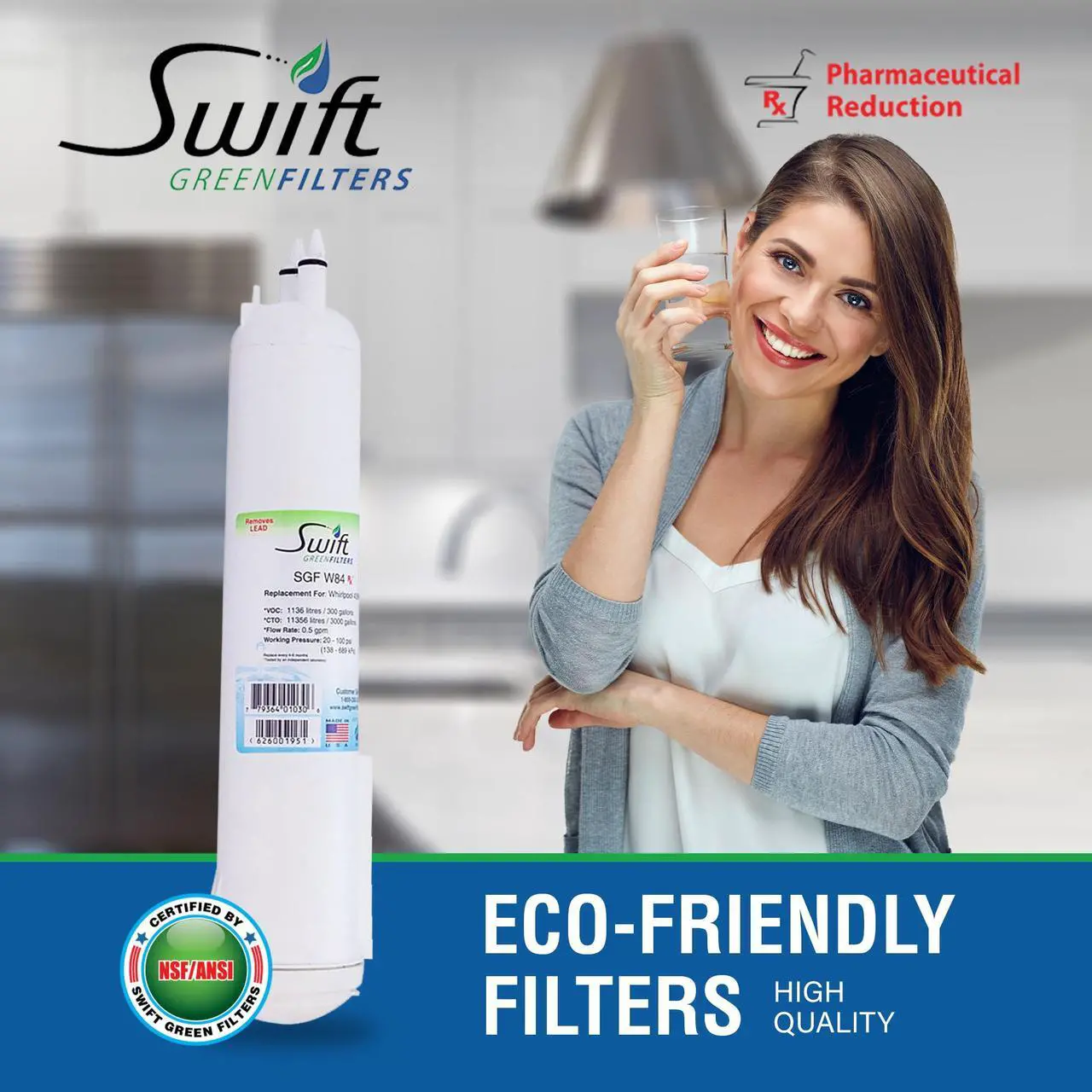 Alt view image 2 of 7 - Swift Green Filters SGF-W84 Rx Compatible Pharmaceuticals Refrigerator Water Filter for 4396841, 4396710, EDR3RXD1, EFF-6016A, EFF-6008A, EDR3RXD1, Made in USA (2 Pack)